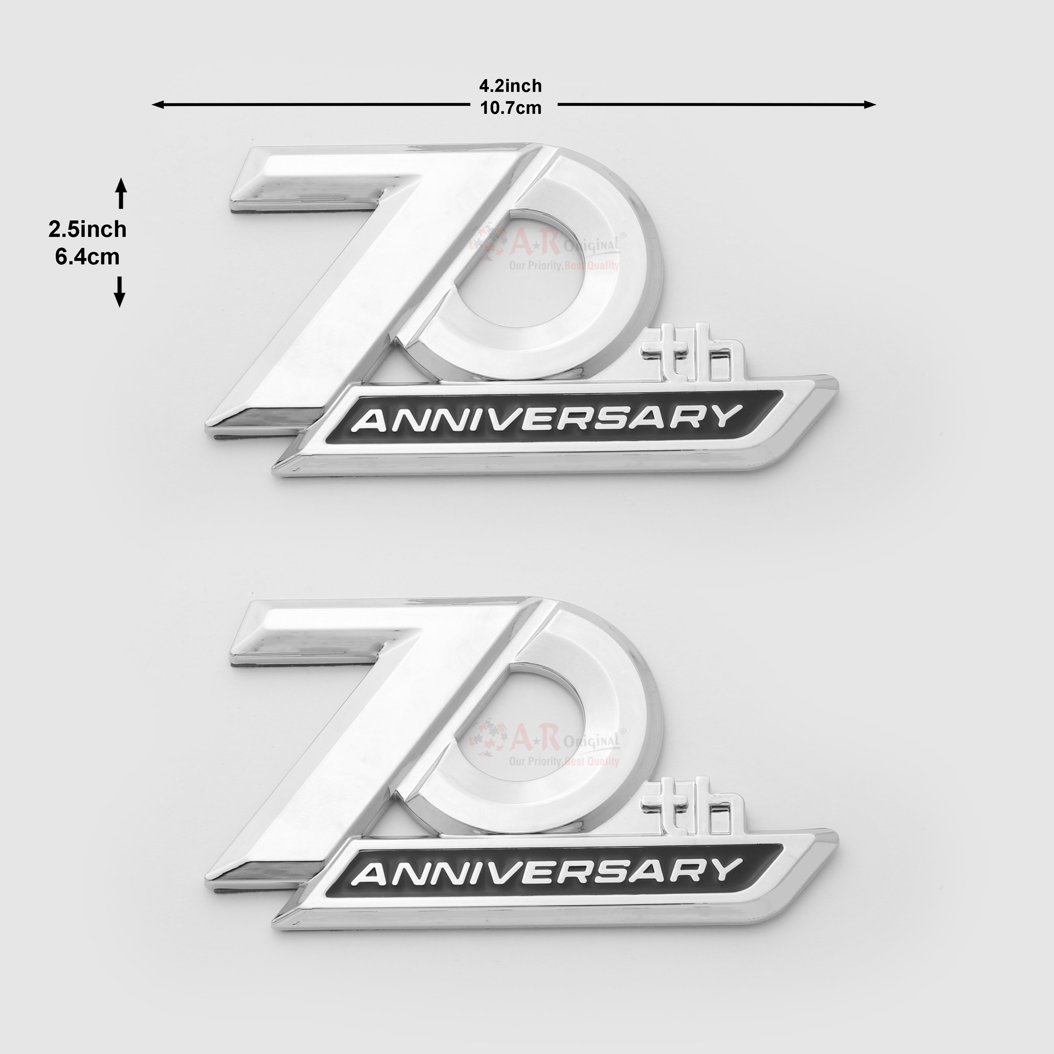 70th Anniversary Emblem 2pcs Set 2.5x4inch,6x10.5cm Chrome IP Badge