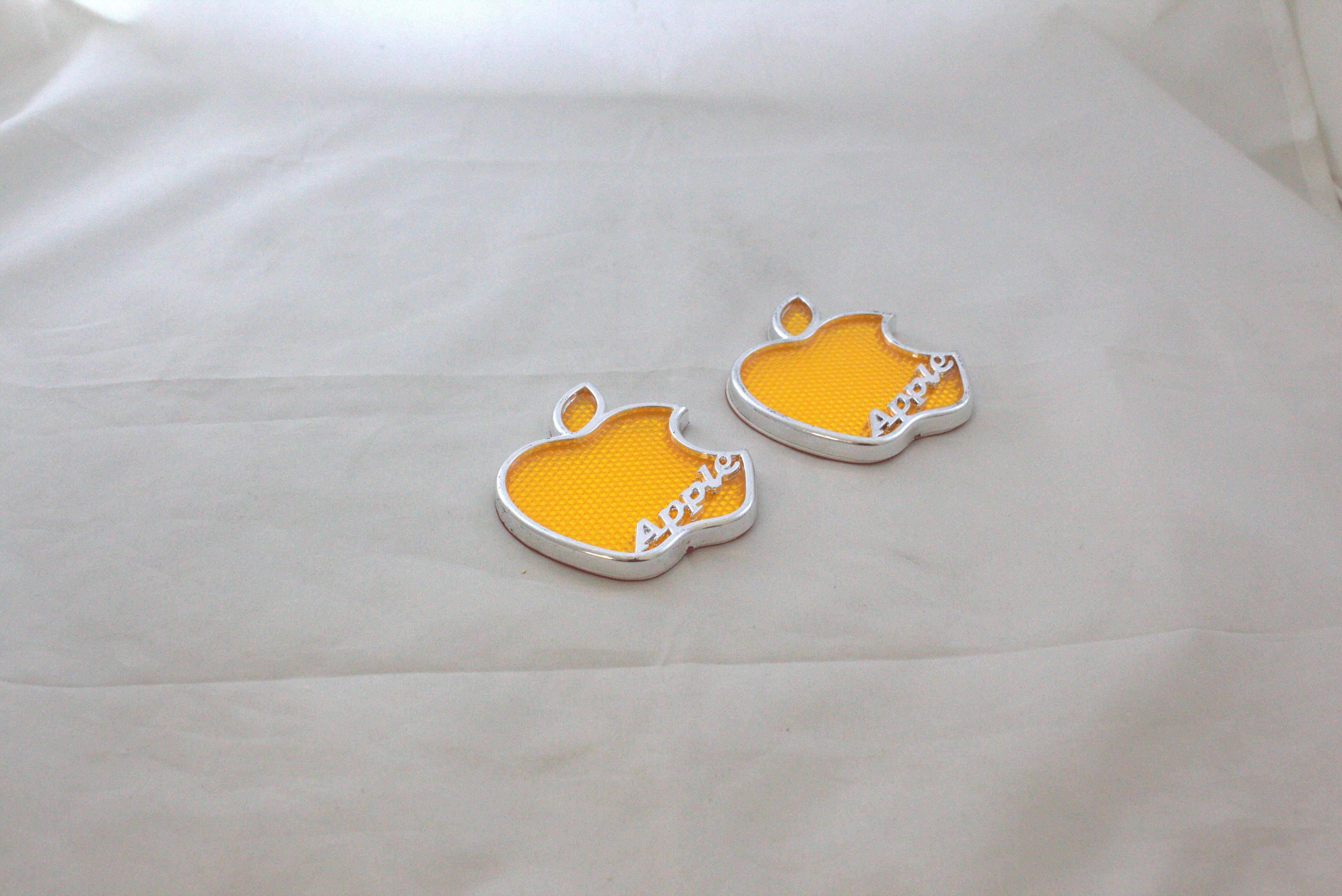 Apple Logo 2pc set Yellow Chrome IP Badge