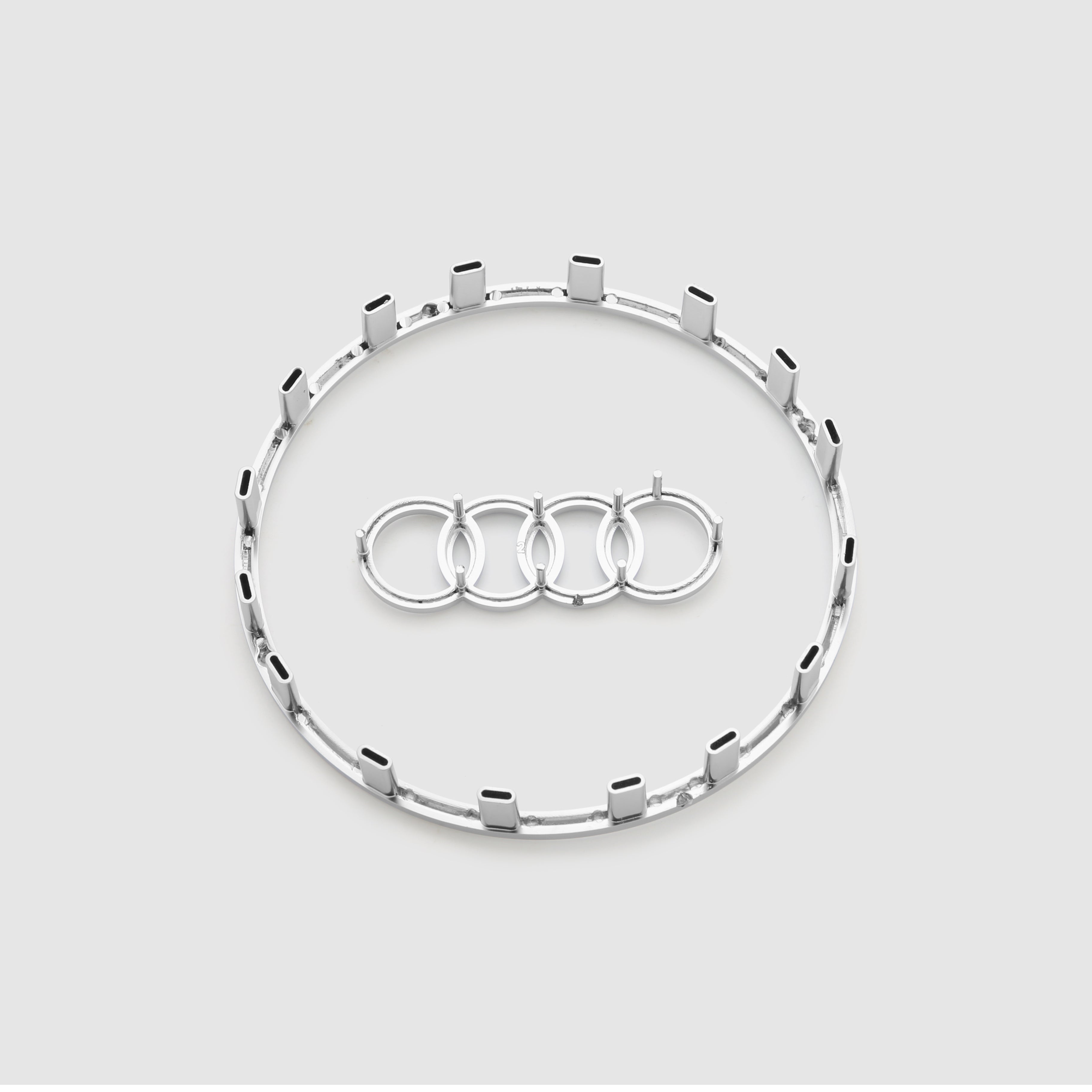 Audi Logo Steering Size+Clip Fit Ring  2x6cm Chrome IP Badge