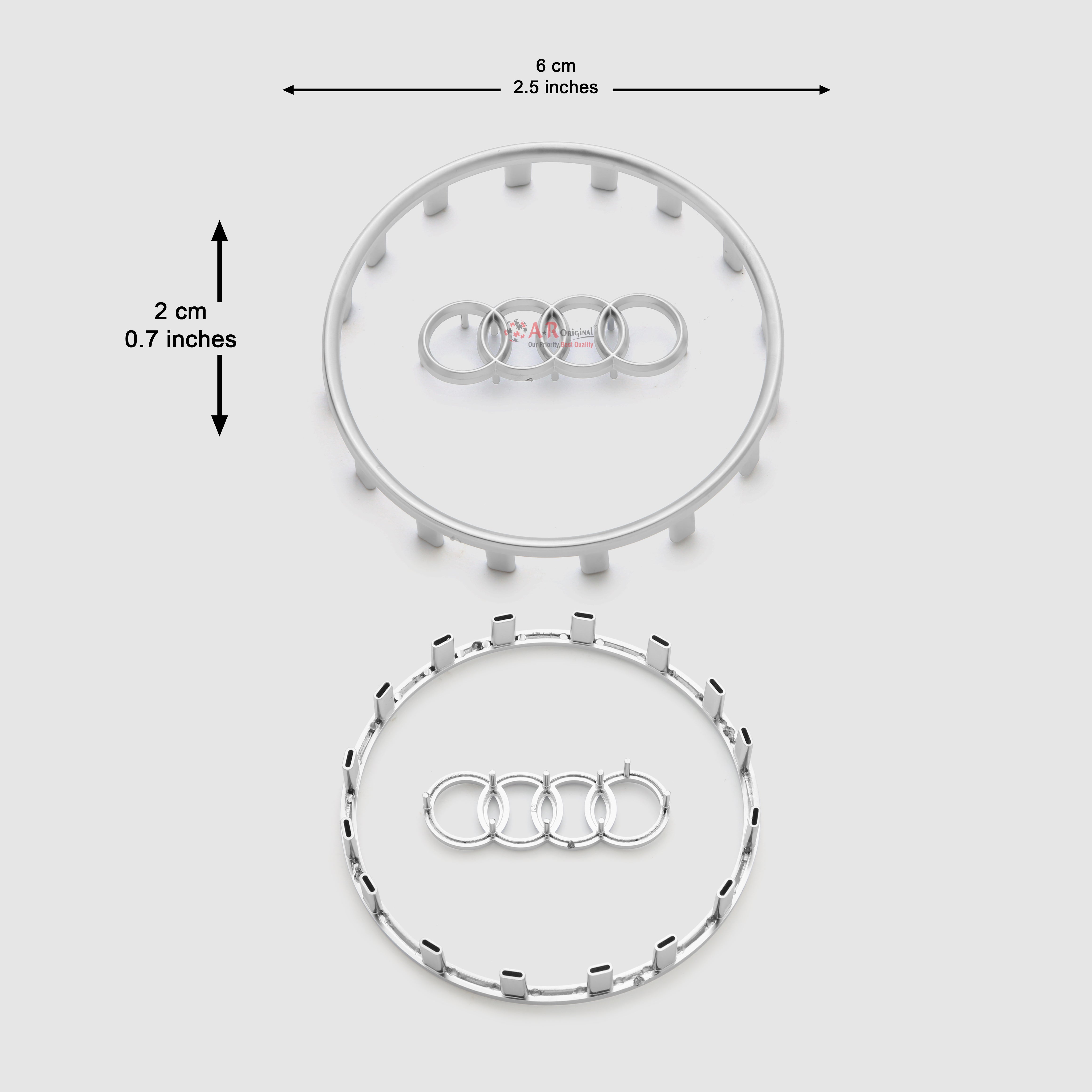 Audi Logo Steering Size+Clip Fit Ring  2x6cm Chrome IP Badge