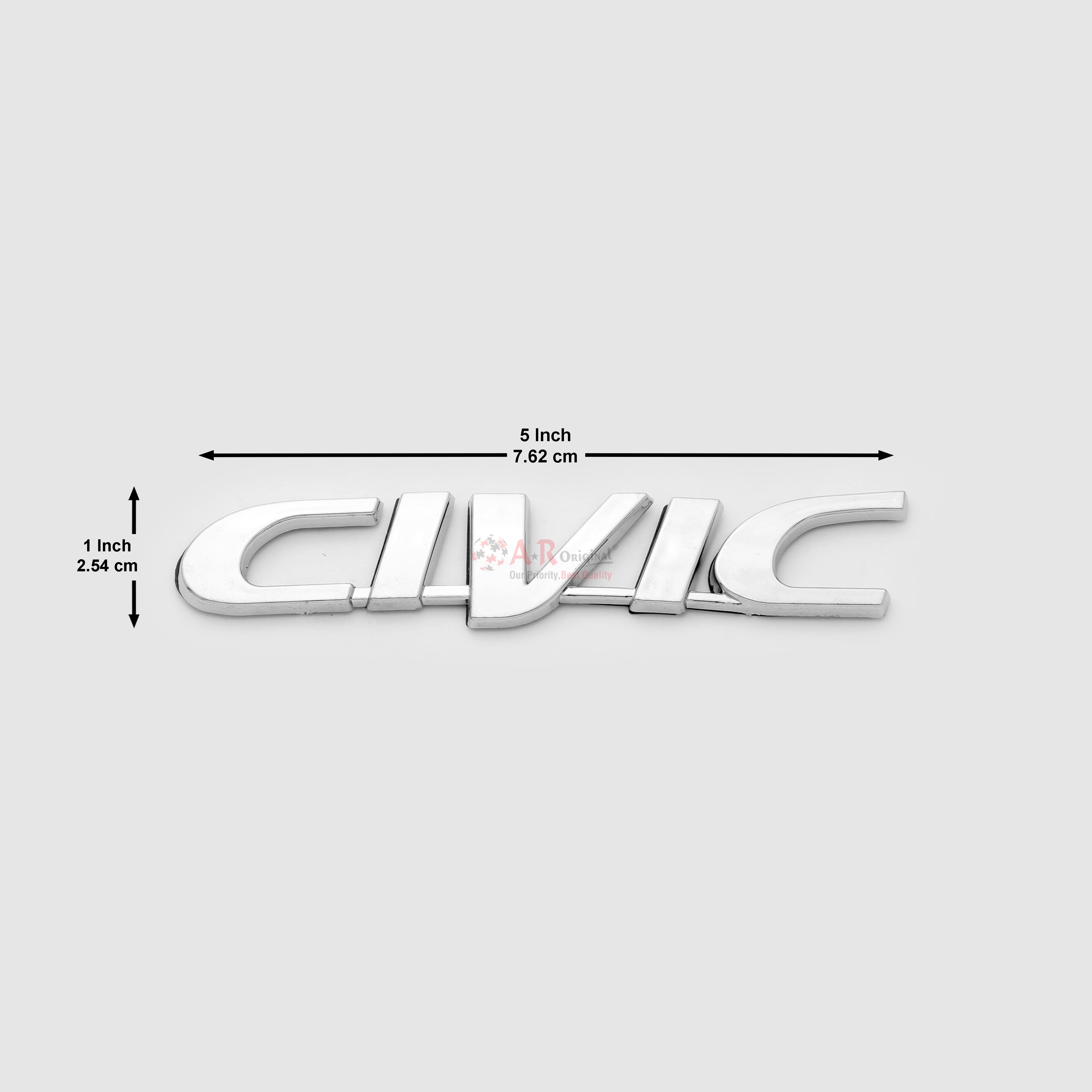 Civic Emblem 90's 1x5inch-2.5x7.6cm Chrome IP Badge