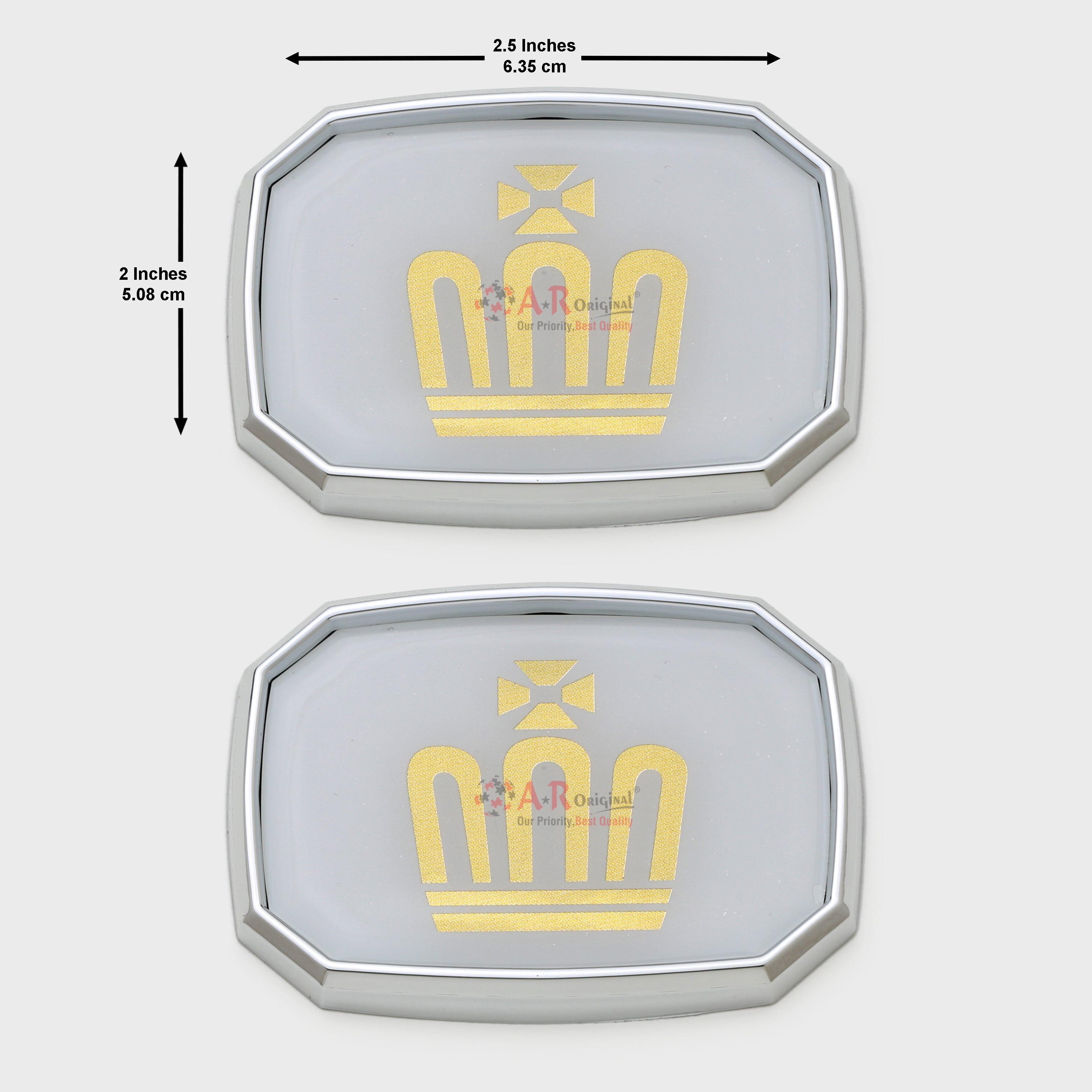 Crown Logo 2pcs Set Golden 2x2.5inch-5x6cm Chrome IP Badge