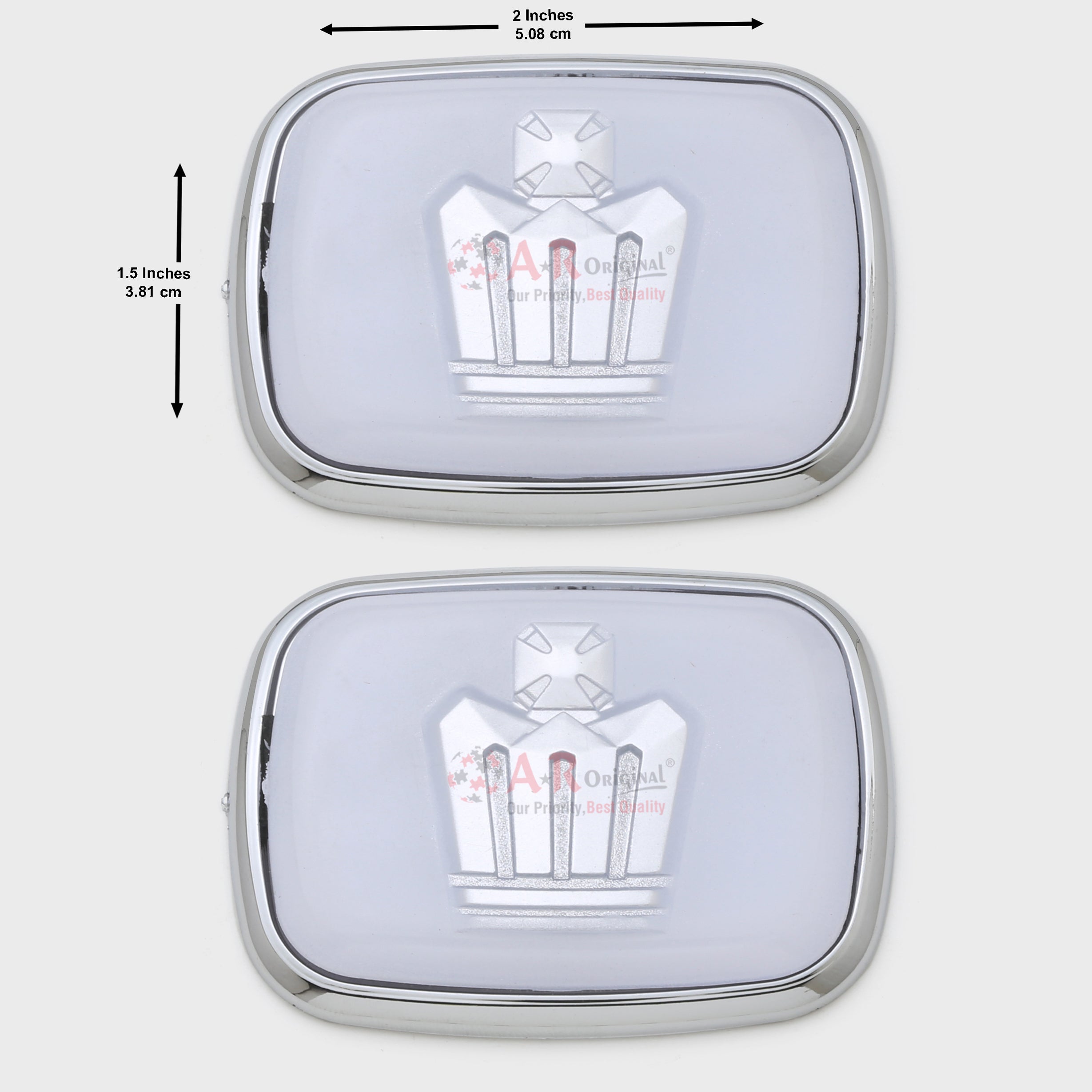 Crown Logo 2pcs Set Silver 1.5x2inch-3.75x5cm Chrome IP Badge.