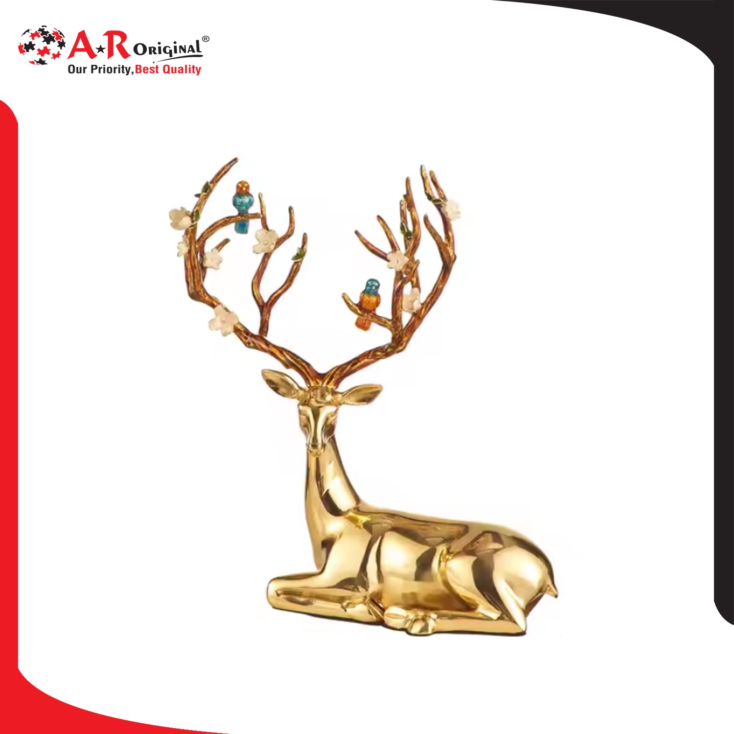 Golden Reindeer Hood Logo 1.5x3.5inch-4x7.5cm Metal Bonnet Emblem Movable Heavy Golden IP Badge