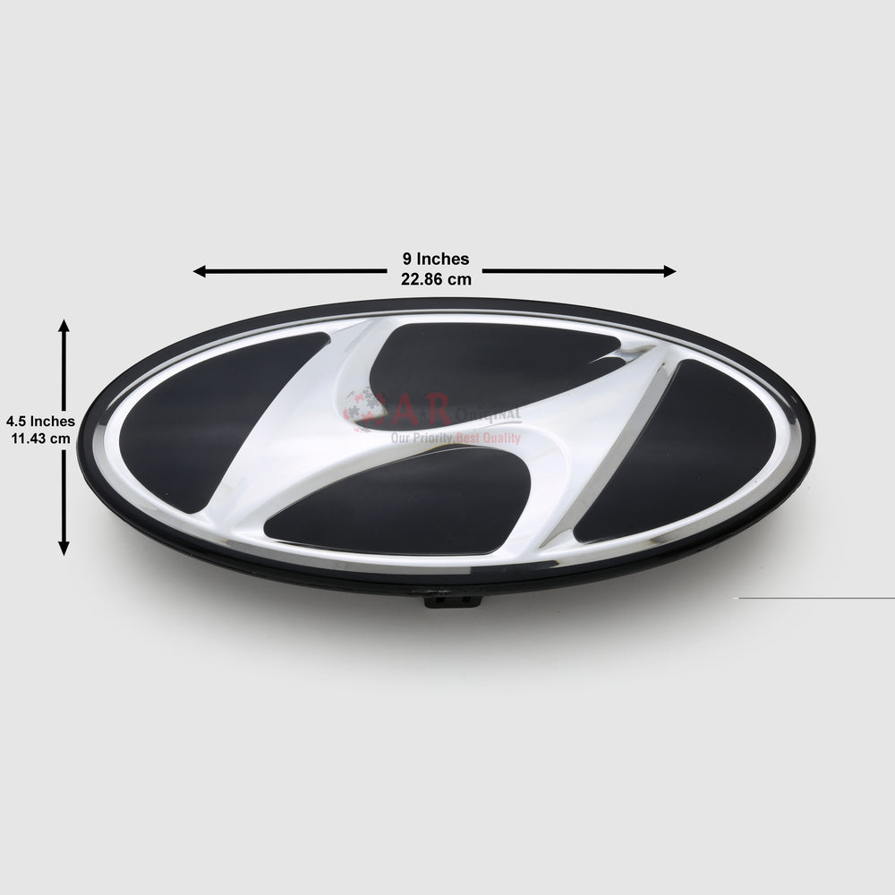 Hyundai Logo Glass Black 4.5x9inch-12x23cm Chrome IP Badge