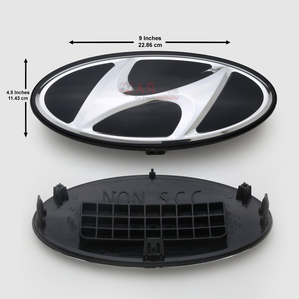 Hyundai Logo Glass Black 4.5x9inch-12x23cm Chrome IP Badge