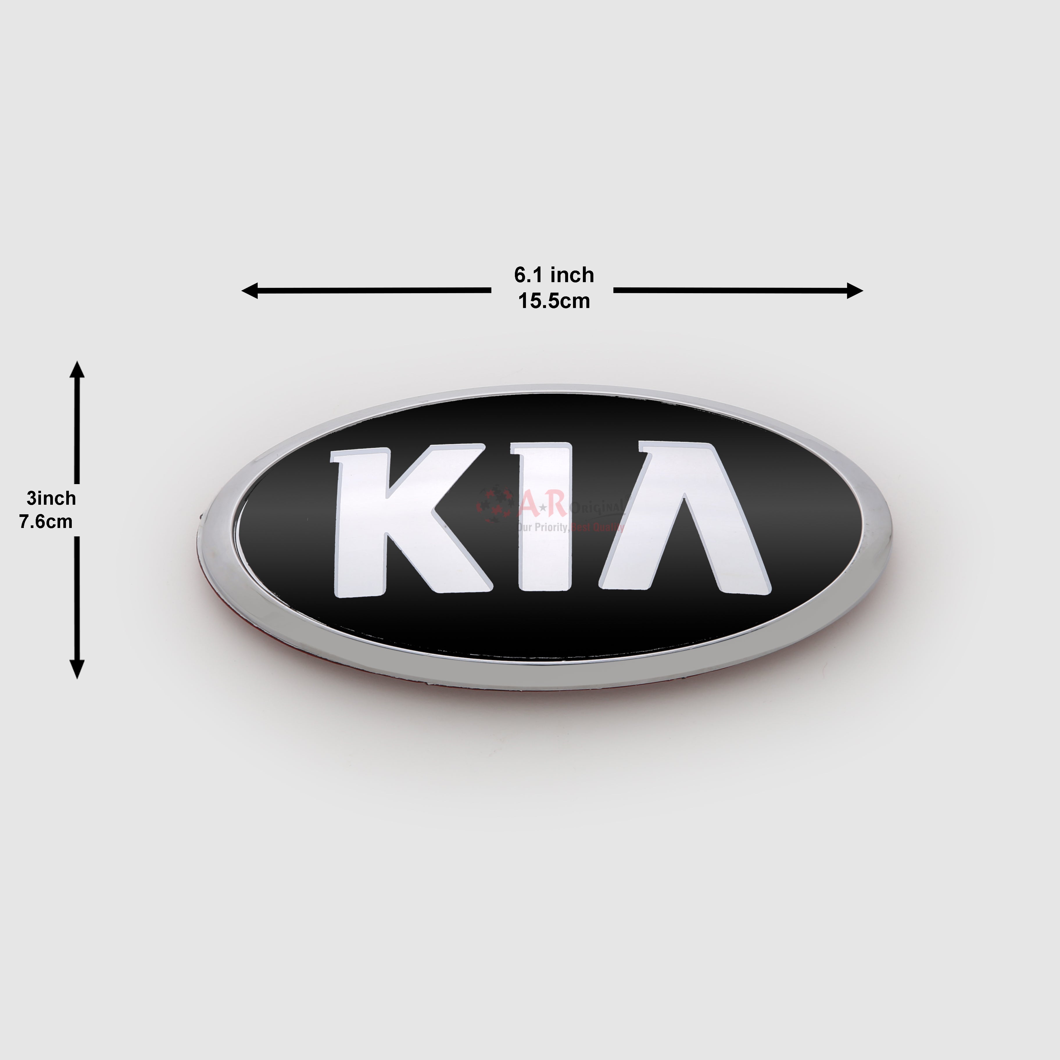 KIA Logo 3x6.1inch-7.6cmx15cm Old Font Black Pin Fit Chrome IP Badge
