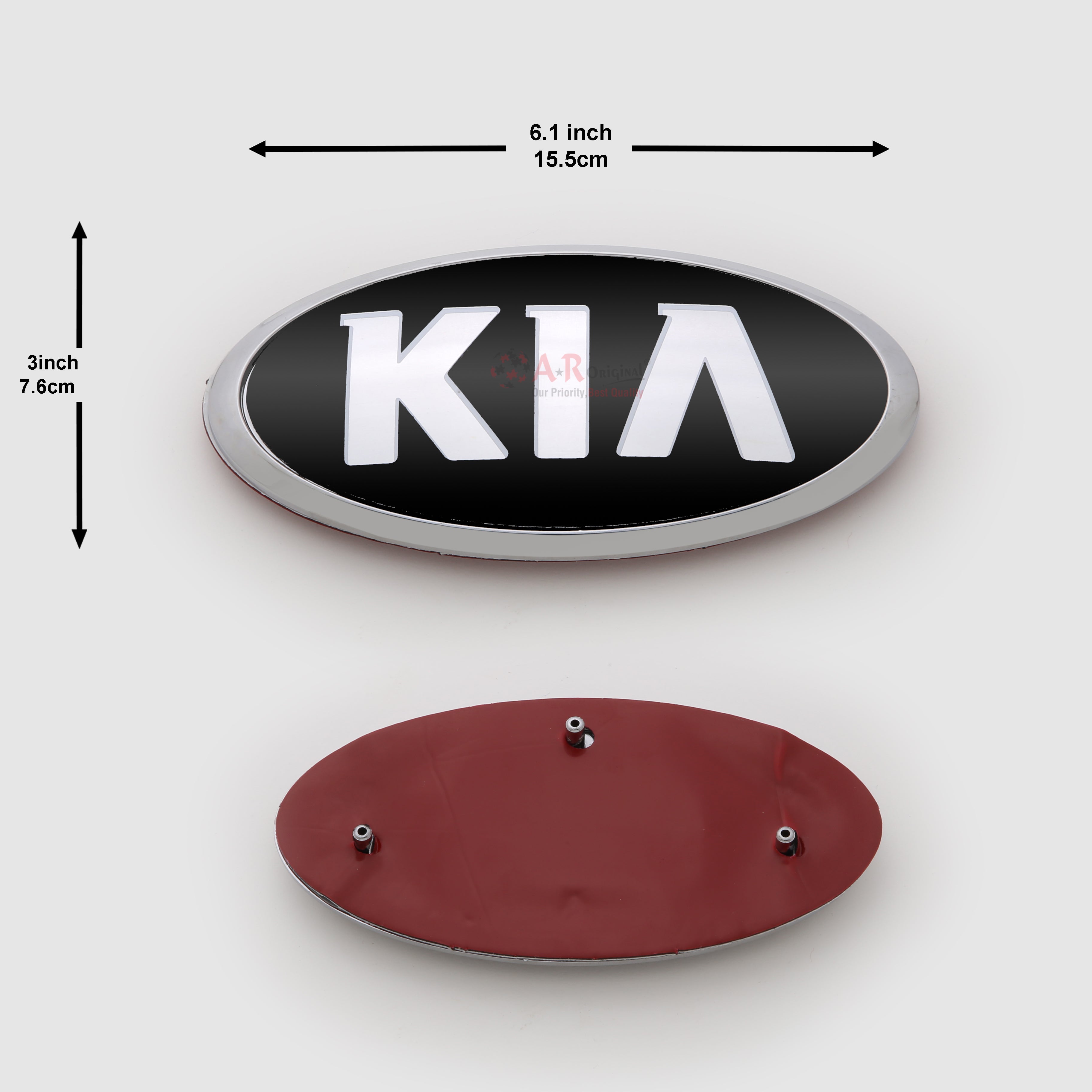 KIA Logo 3x6.1inch-7.6cmx15cm Old Font Black Pin Fit Chrome IP Badge