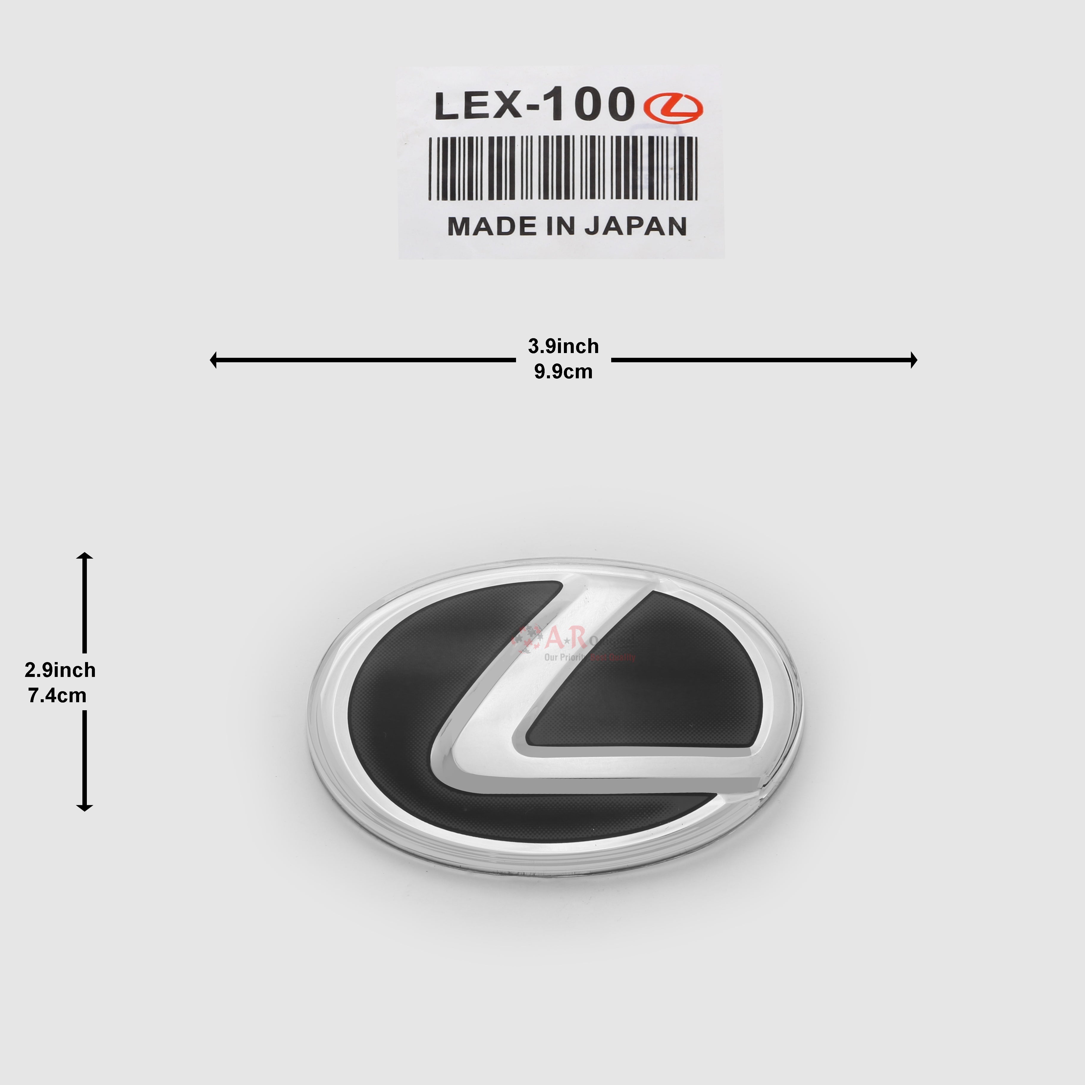 Lexus Logo Glass A' 100mm 3.9inch,9.9cm-2.9inch,7.4cm Black Silver IP Badge