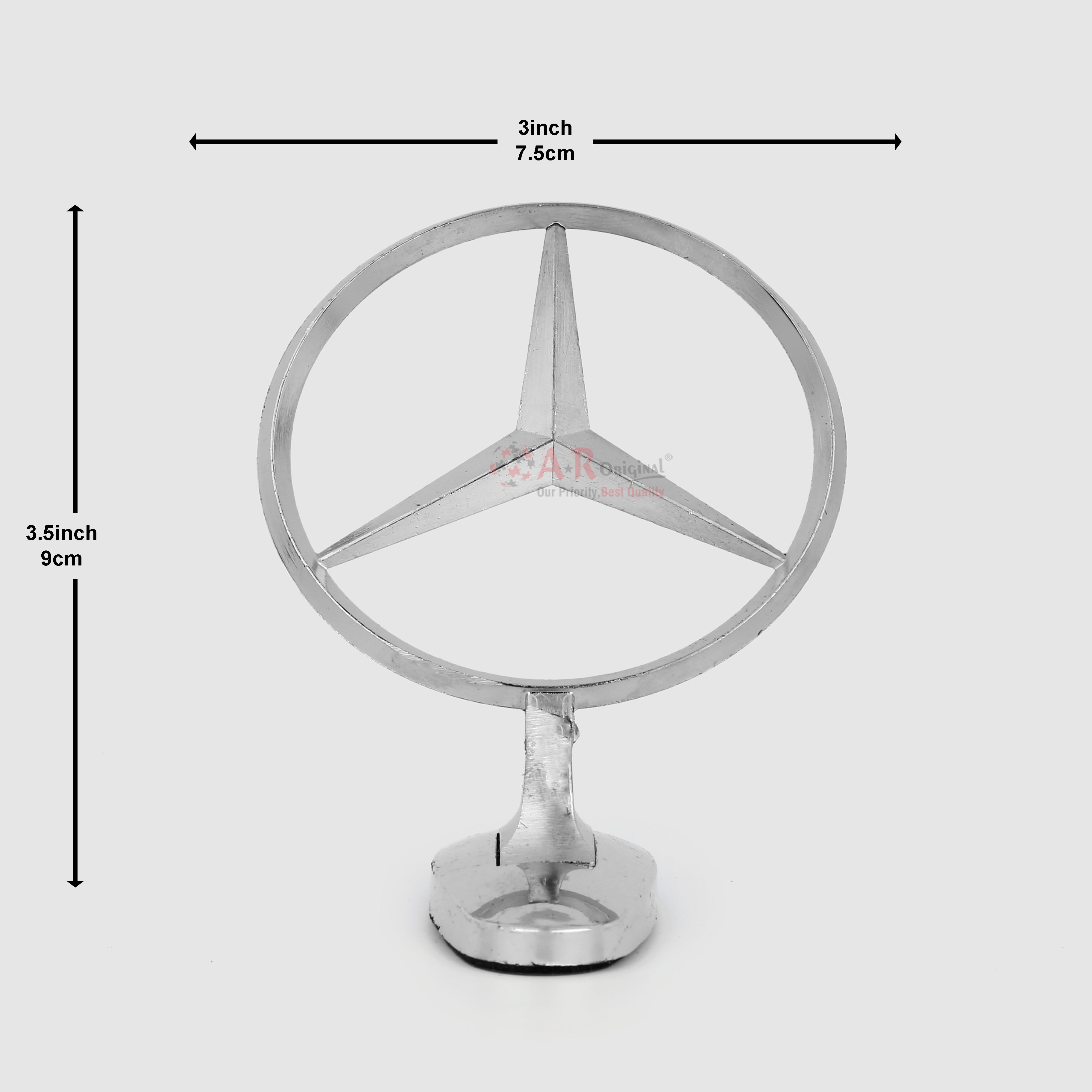 Mercedes Hood Logo 3x3.5inch-7.5x9cm Metal Bonnet Emblem Chrome IP Badge