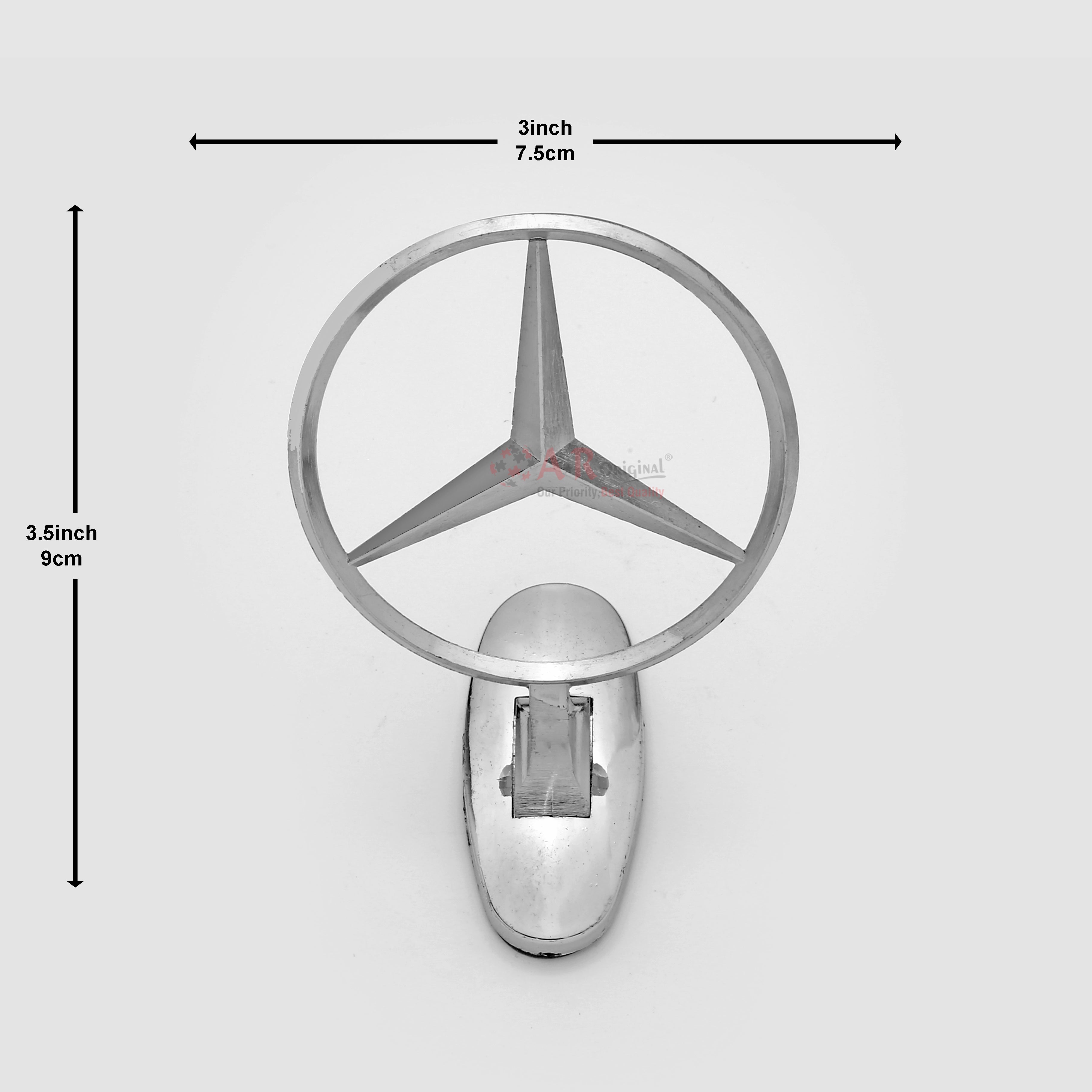 Mercedes Hood Logo 3x3.5inch-7.5x9cm Metal Bonnet Emblem Chrome IP Badge