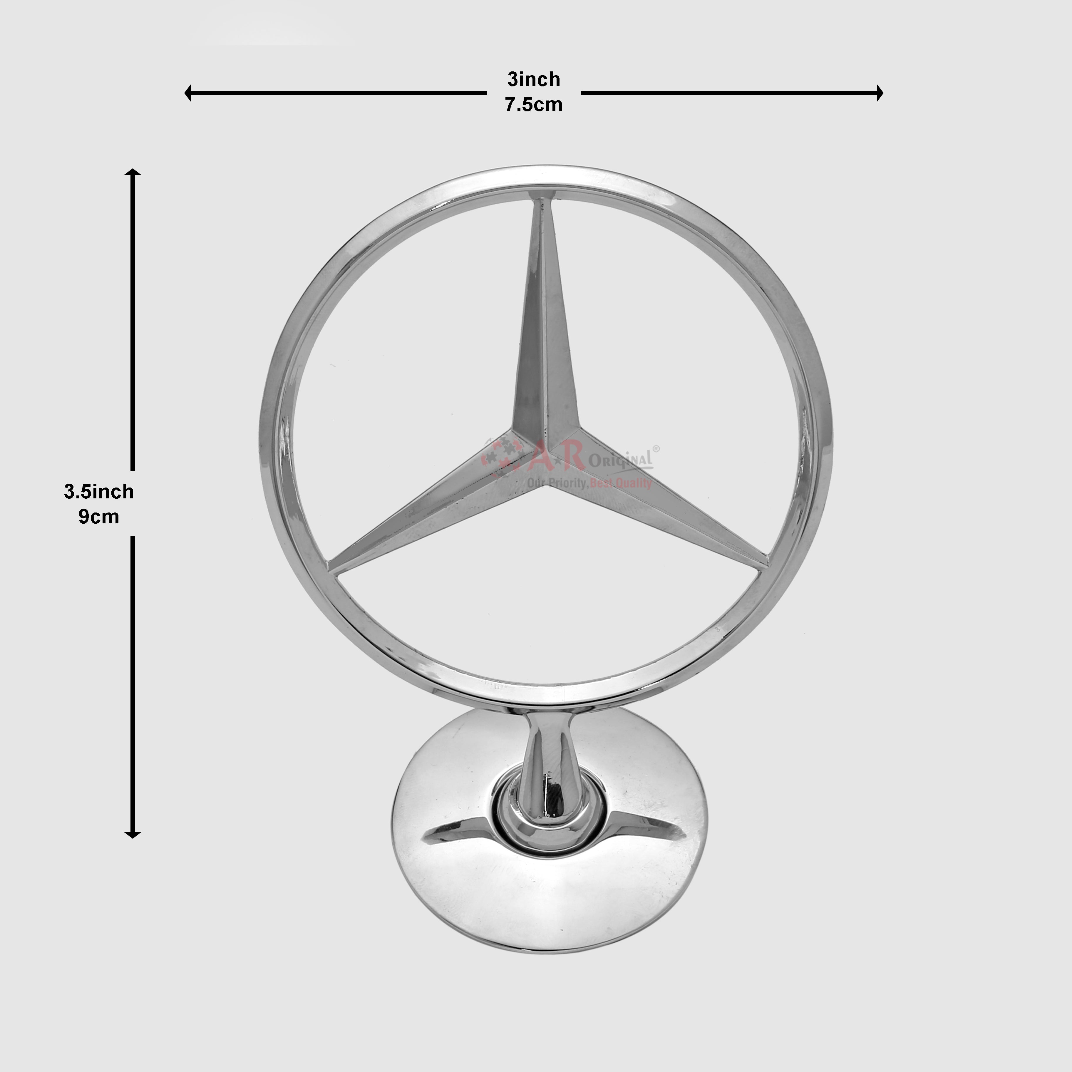 Mercedes Hood Logo A Plain 3x3.5inch-7.5x9cm Bonnet Emblem Movable Spring Heavy Chrome IP Badge