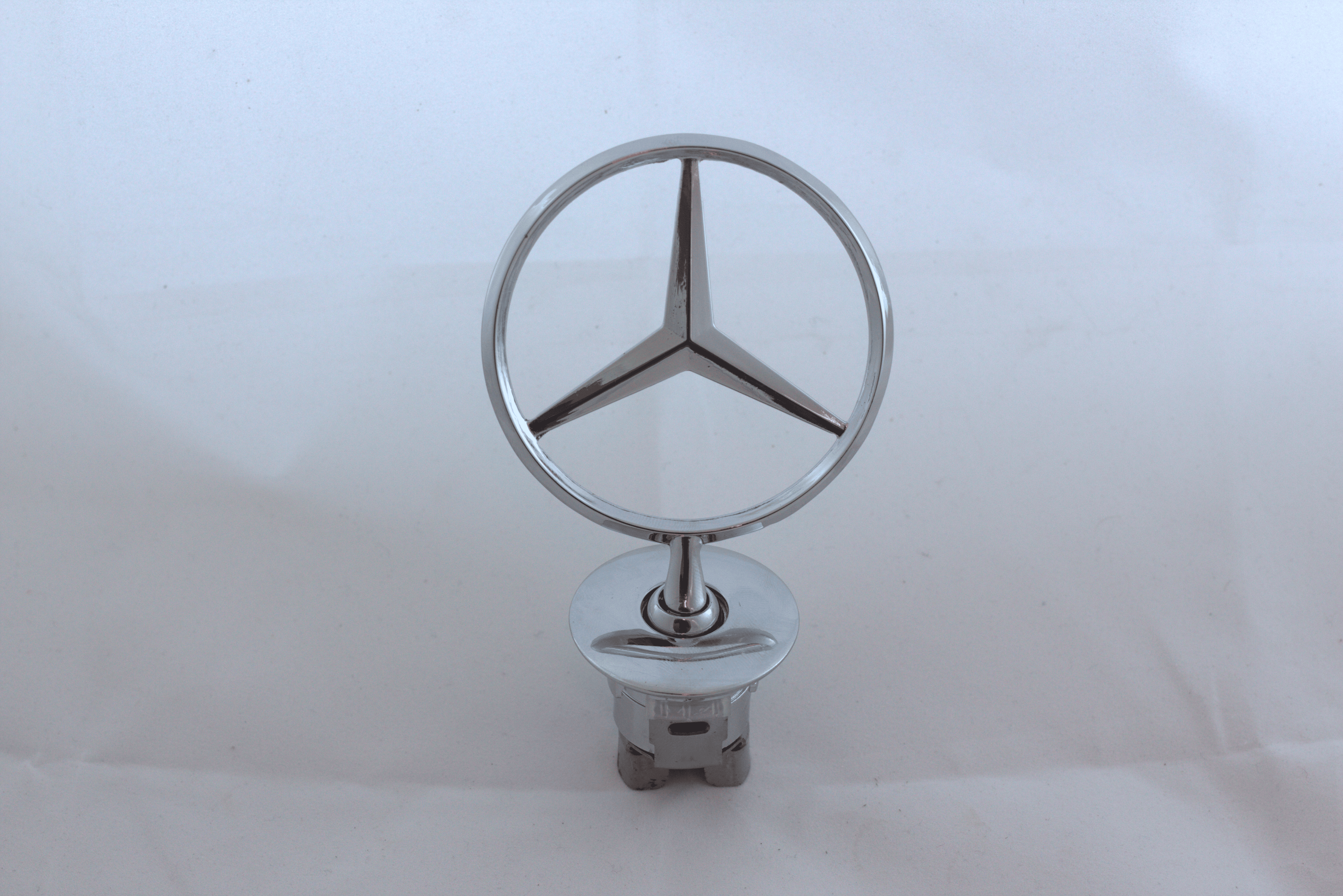 Mercedes Hood Logo A Plain 3x3.5inch-7.5x9cm Bonnet Emblem Movable Spring Heavy Chrome IP Badge