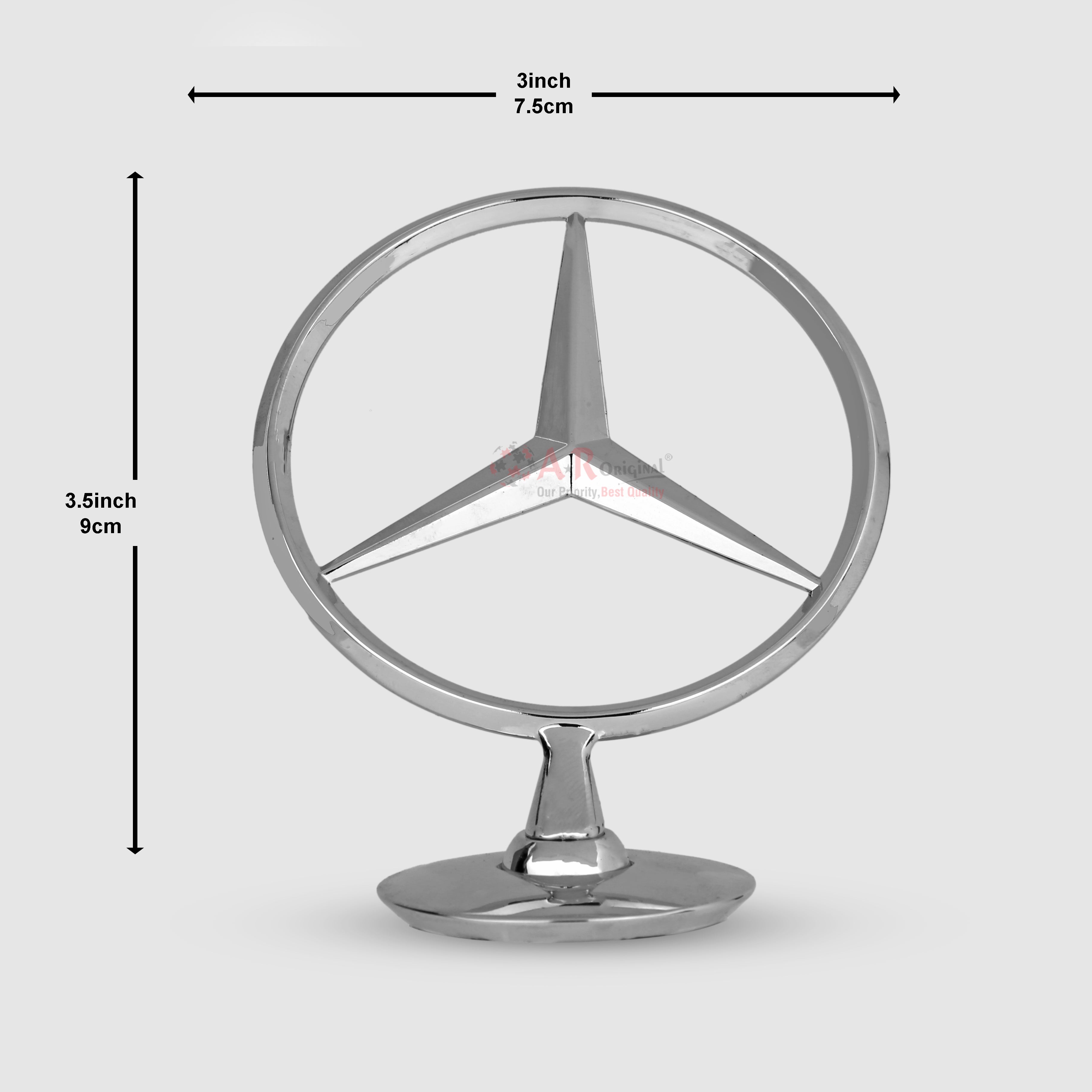 Mercedes Hood Logo A Plain 3x3.5inch-7.5x9cm Bonnet Emblem Movable Spring Heavy Chrome IP Badge