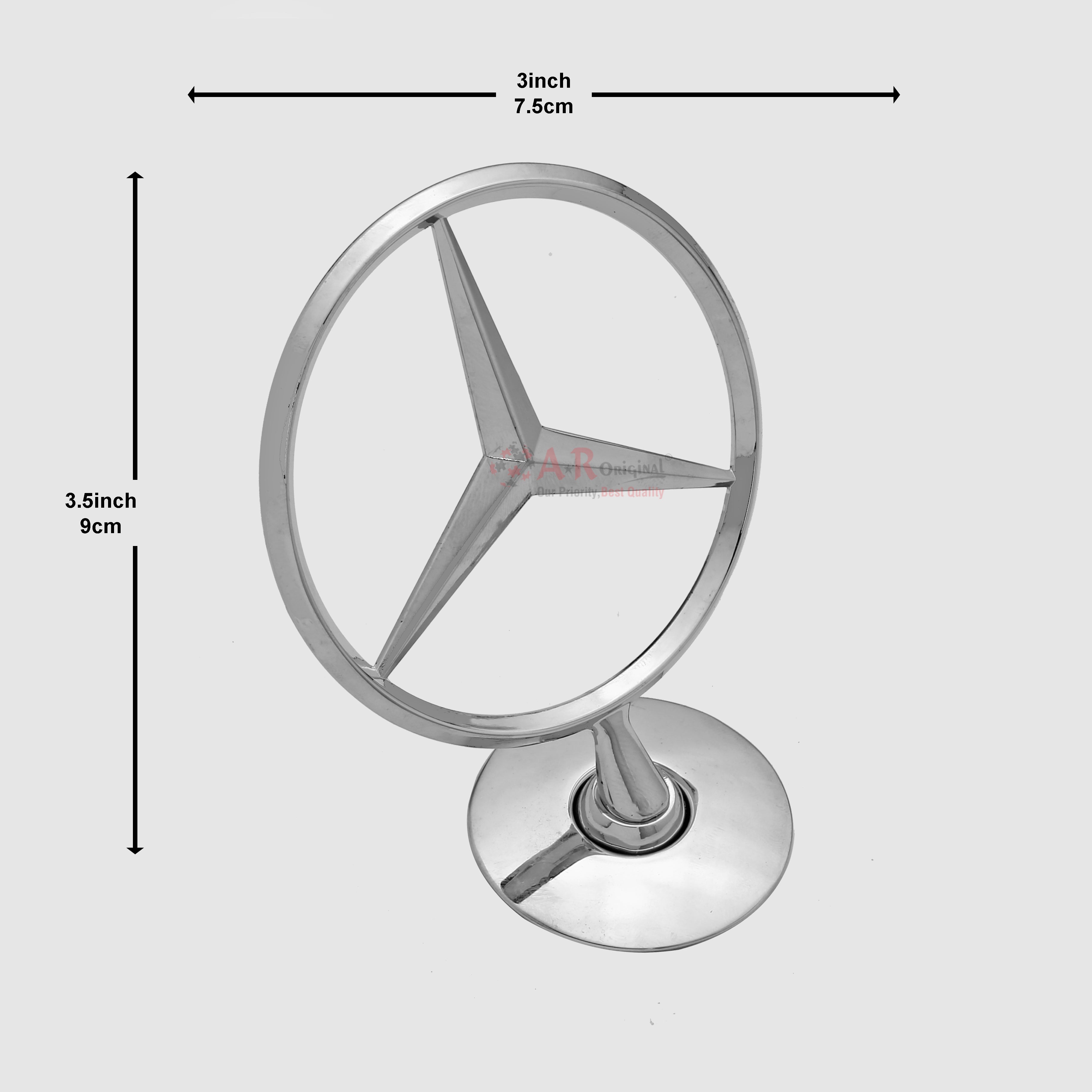 Mercedes Hood Logo A Plain 3x3.5inch-7.5x9cm Bonnet Emblem Movable Spring Heavy Chrome IP Badge