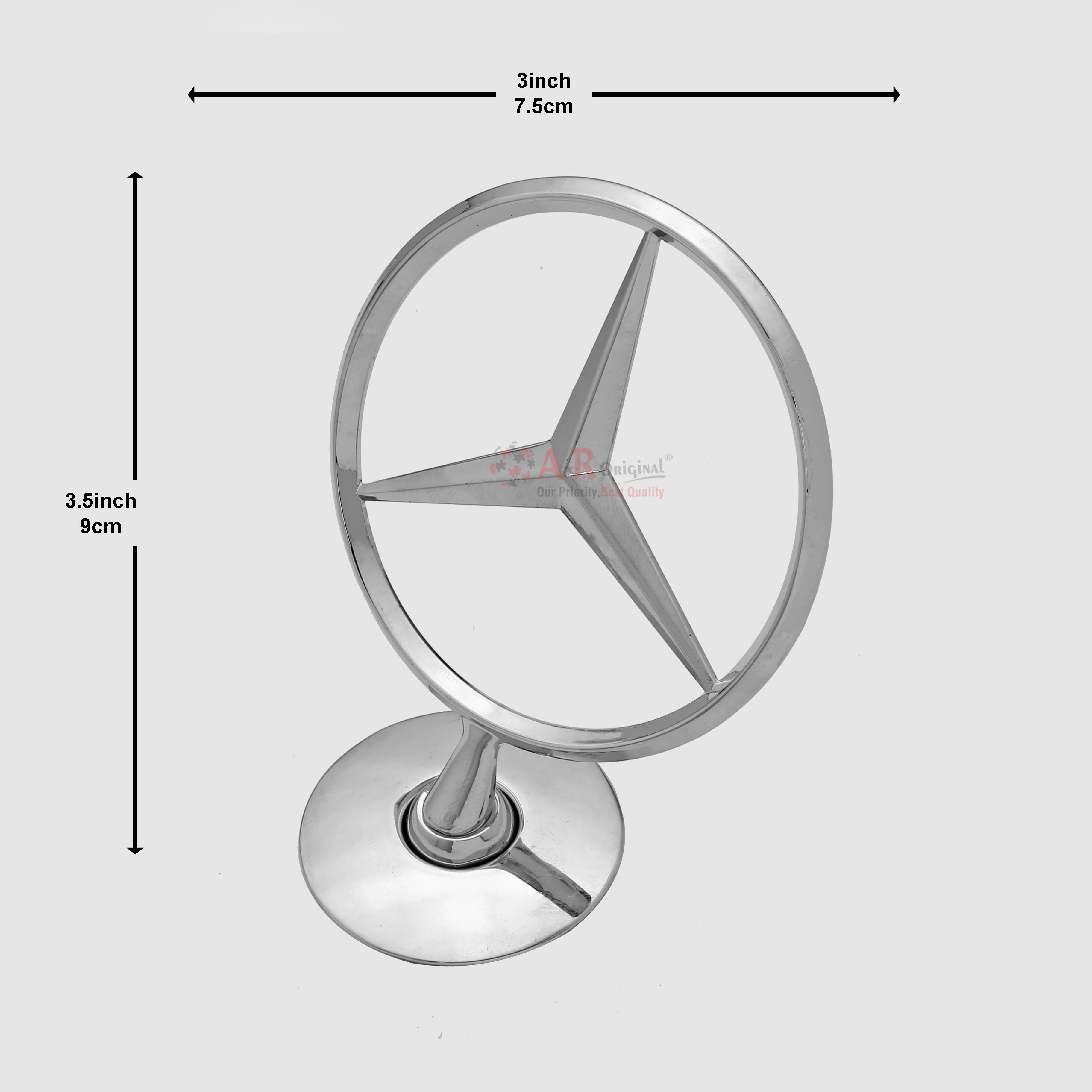 Mercedes Hood Logo A Plain 3x3.5inch-7.5x9cm Bonnet Emblem Movable Spring Heavy Chrome IP Badge