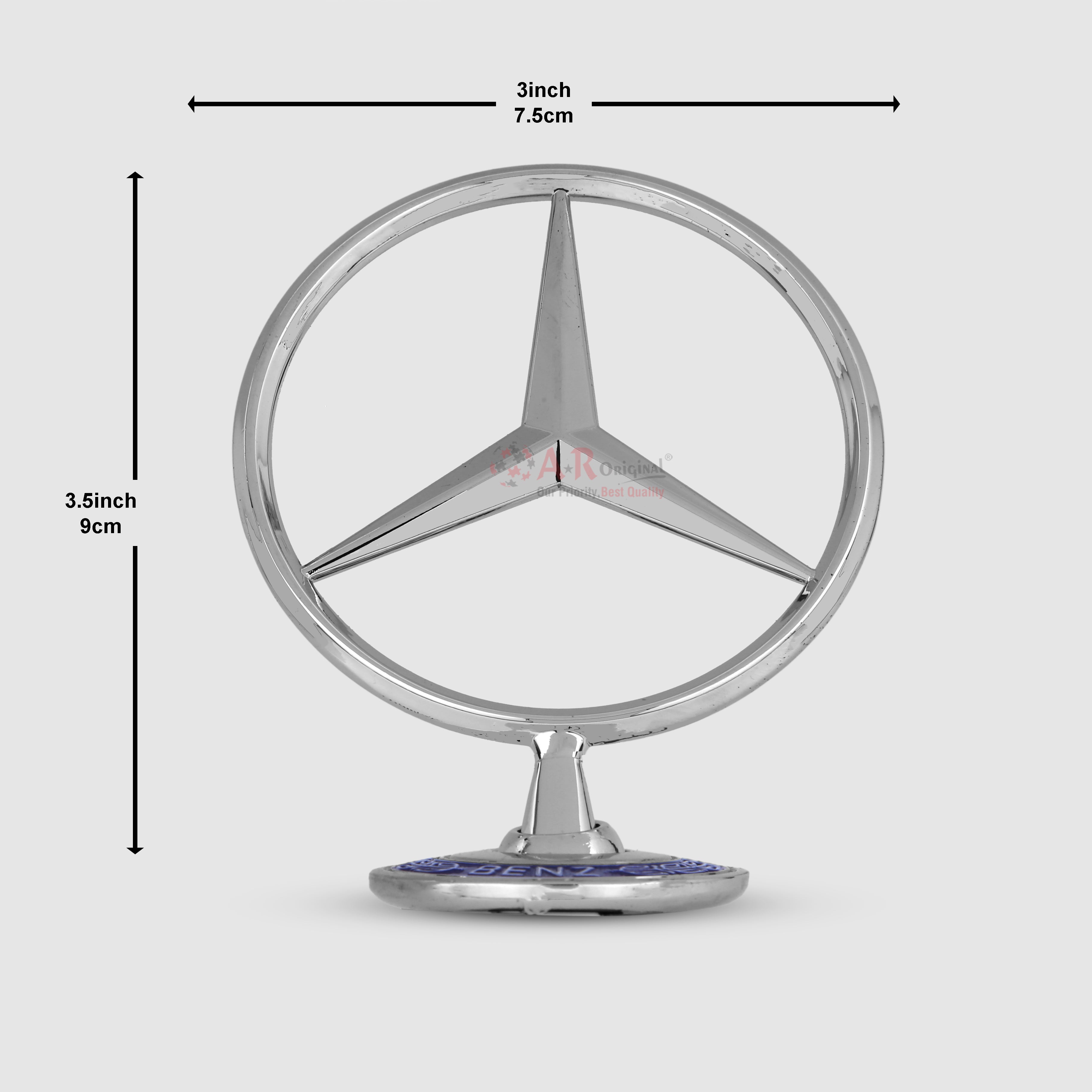 Mercedes Hood Logo A Written 3x3.5inch-7.5x9cm Bonnet Emblem Movable Spring Heavy Chrome IP Badge