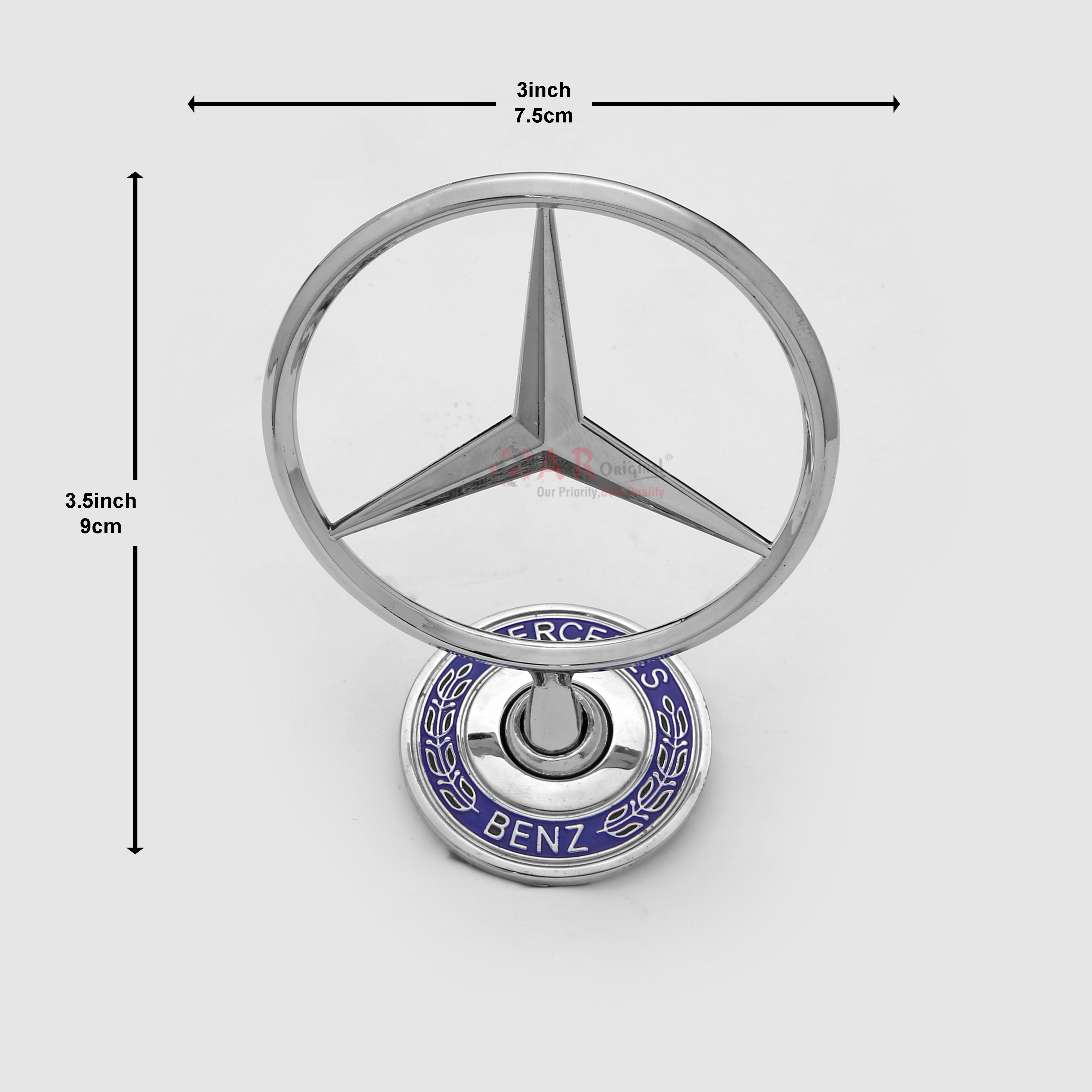 Mercedes Hood Logo A Written 3x3.5inch-7.5x9cm Bonnet Emblem Movable Spring Heavy Chrome IP Badge