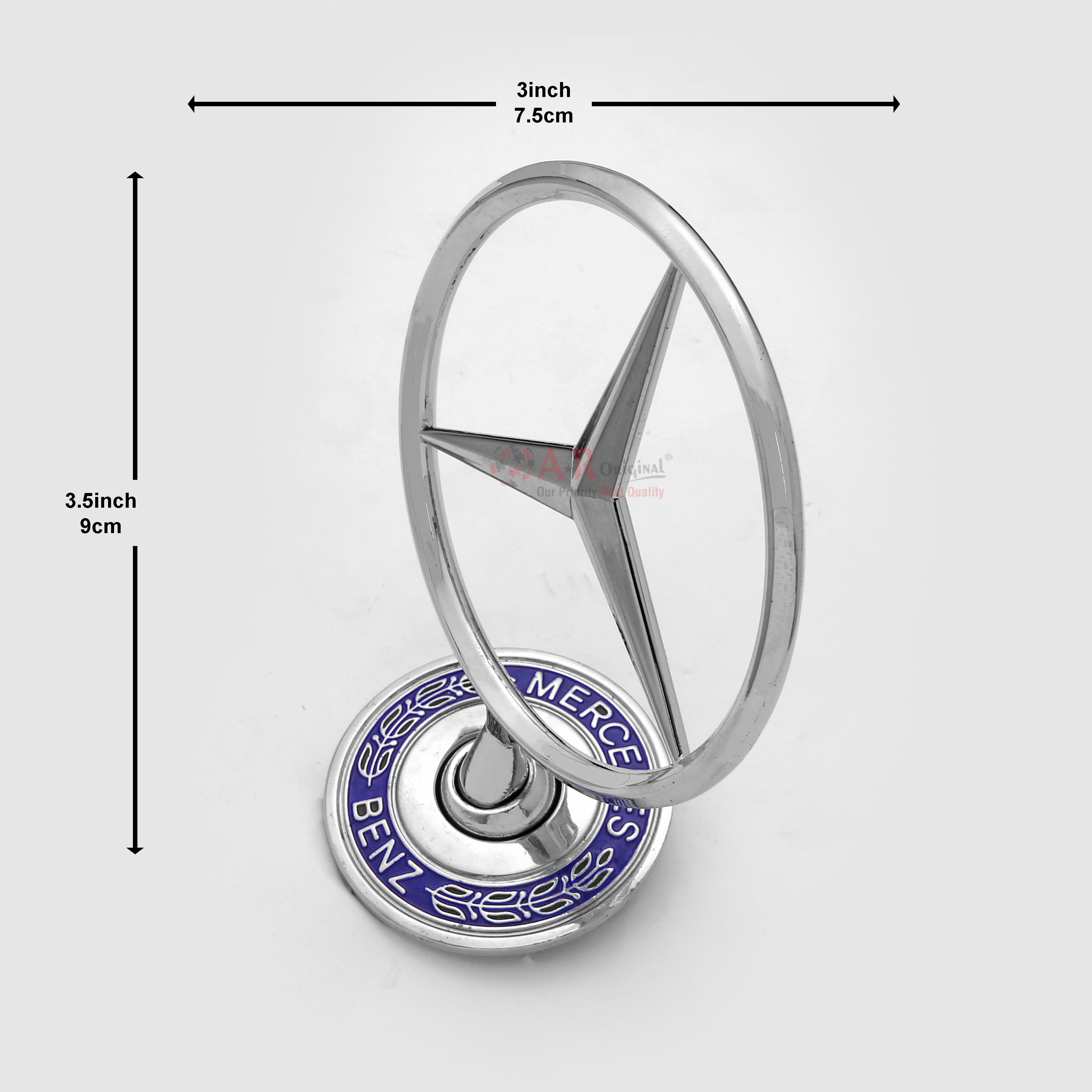 Mercedes Hood Logo A Written 3x3.5inch-7.5x9cm Bonnet Emblem Movable Spring Heavy Chrome IP Badge