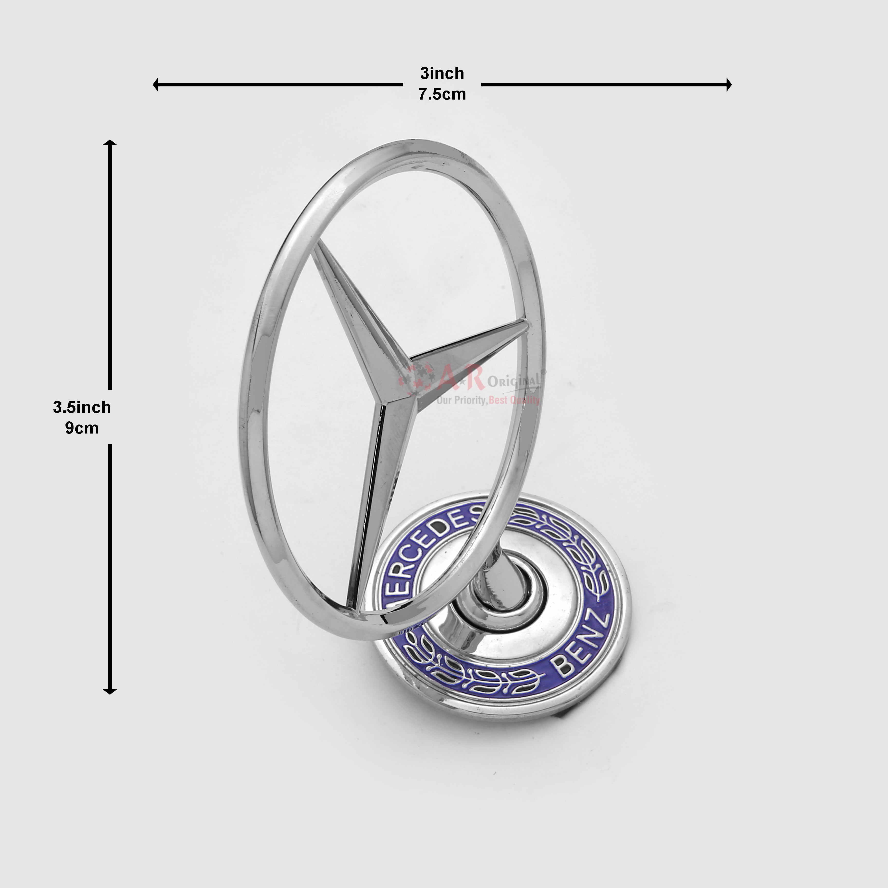 Mercedes Hood Logo A Written 3x3.5inch-7.5x9cm Bonnet Emblem Movable Spring Heavy Chrome IP Badge
