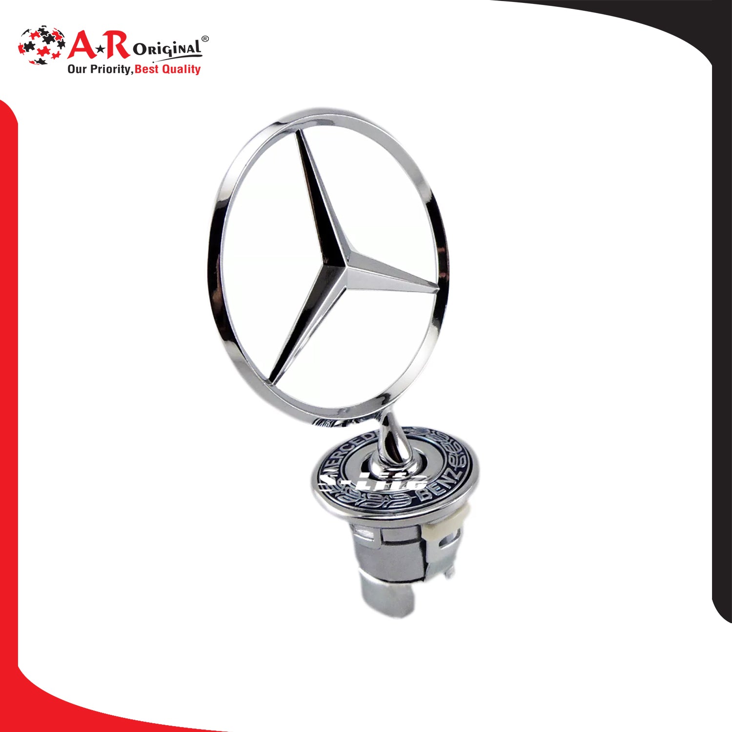Mercedes Hood Logo A Written 3x3.5inch-7.5x9cm Bonnet Emblem Movable Spring Heavy Chrome IP Badge