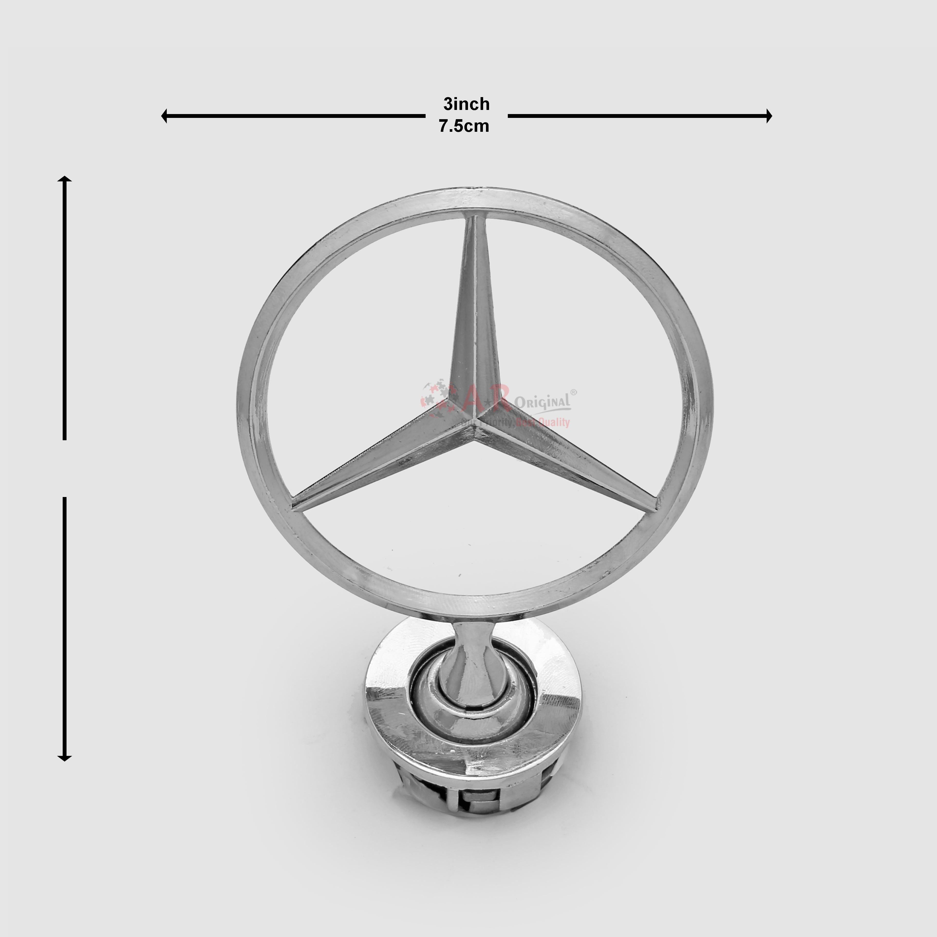 Mercedes Hood Logo B Plain 3x3.5inch-7.5x9cm Bonnet Emblem Movable Spring Heavy Chrome IP Badge