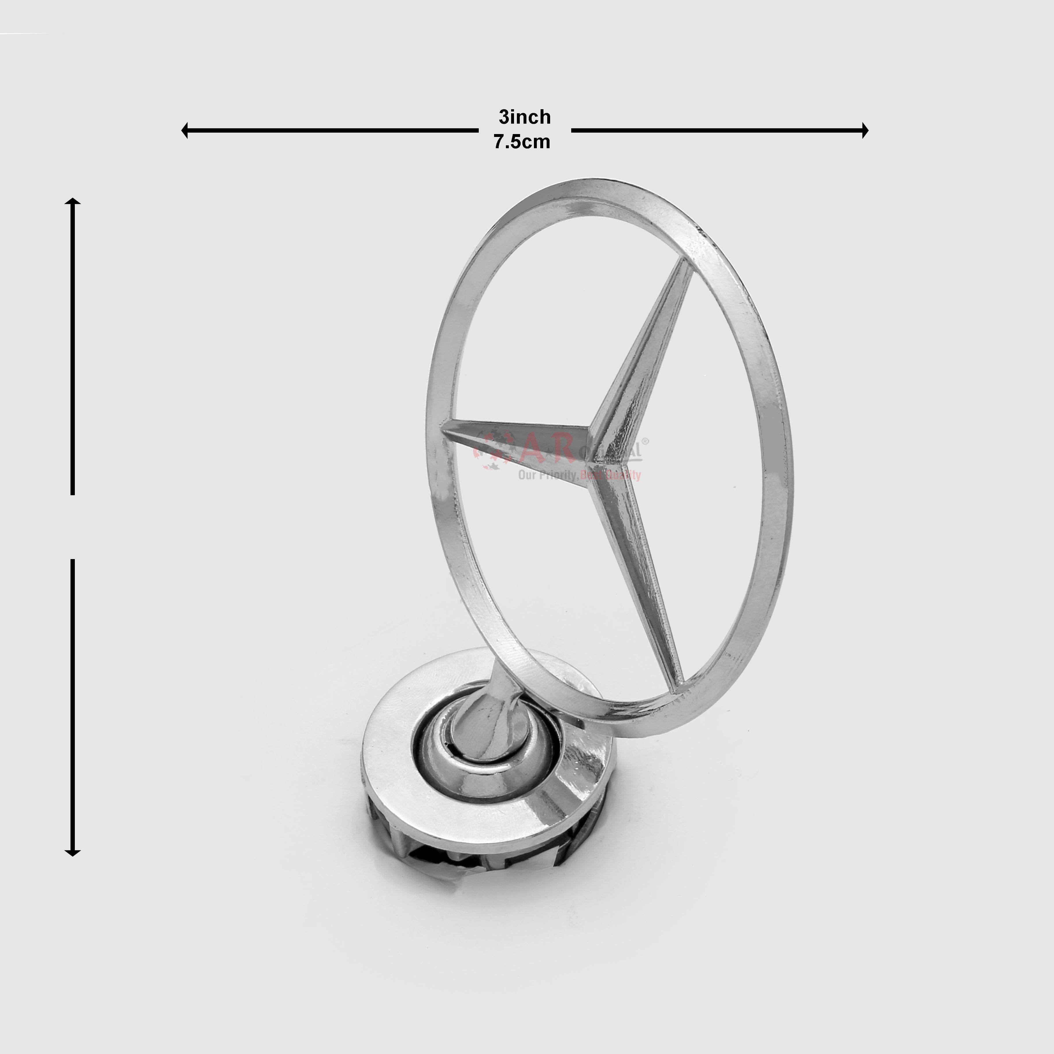 Mercedes Hood Logo B Plain 3x3.5inch-7.5x9cm Bonnet Emblem Movable Spring Heavy Chrome IP Badge