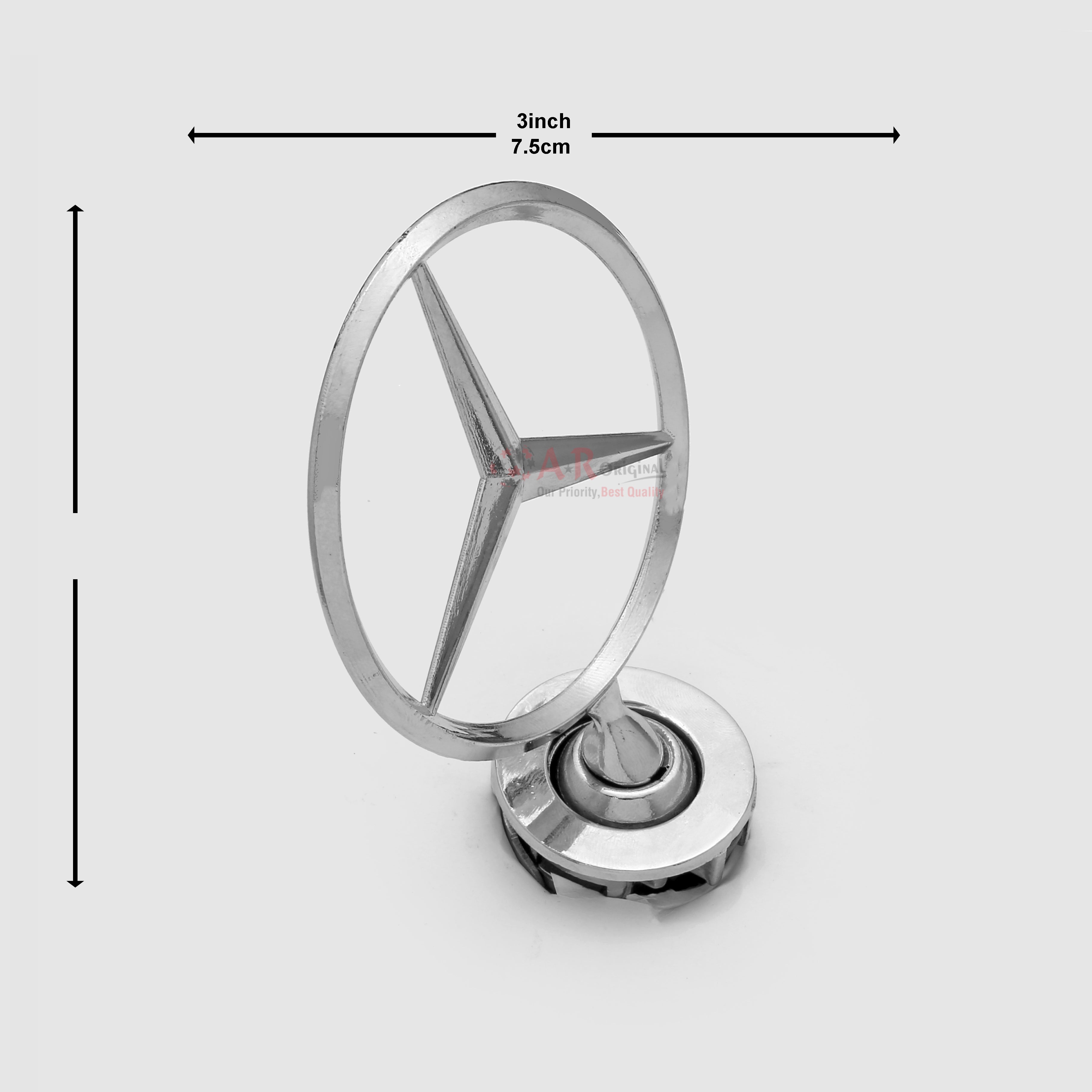 Mercedes Hood Logo B Plain 3x3.5inch-7.5x9cm Bonnet Emblem Movable Spring Heavy Chrome IP Badge