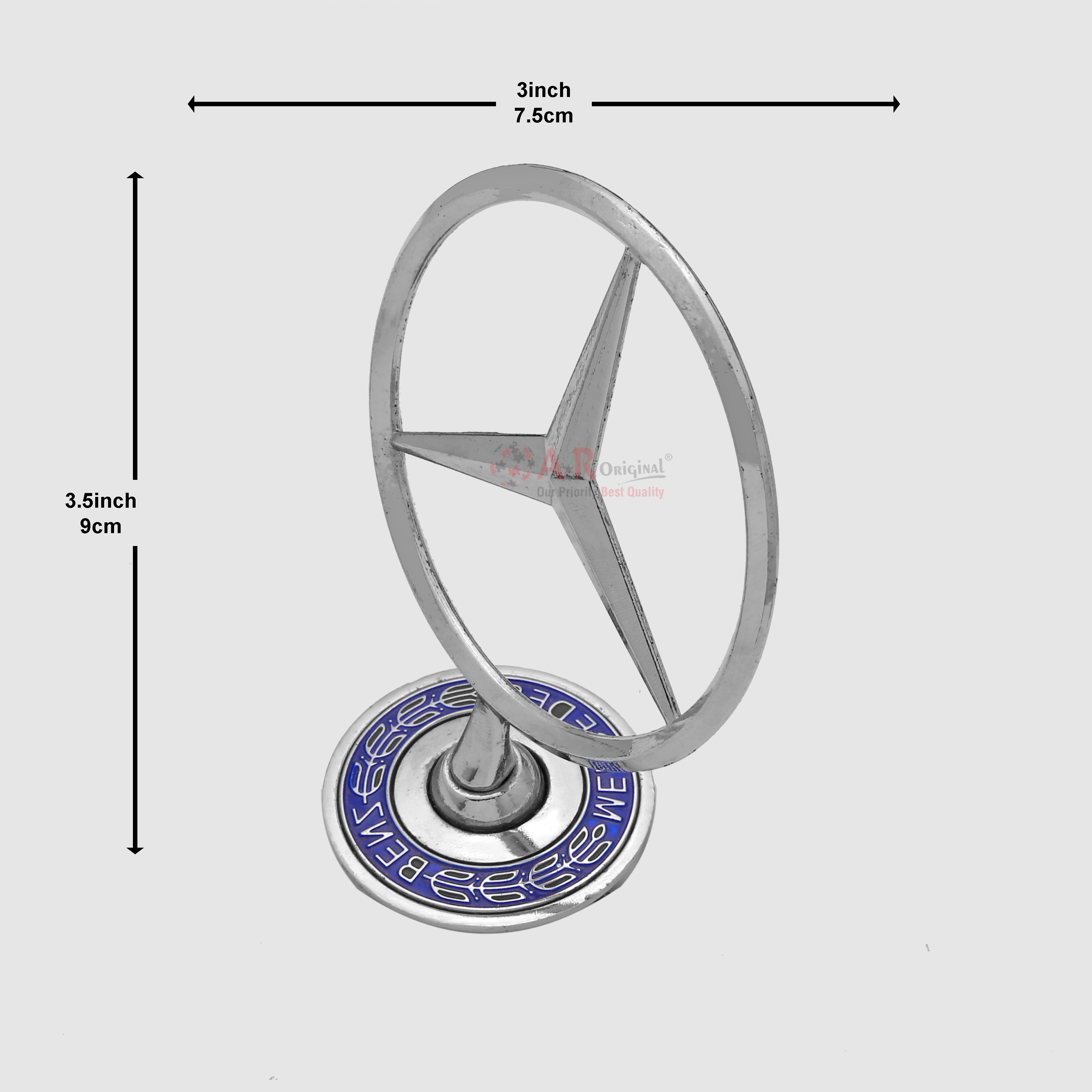 Mercedes Hood Logo B Written 3x3.5inch-7.5x9cm Bonnet Emblem Movable Spring Heavy Chrome IP Badge