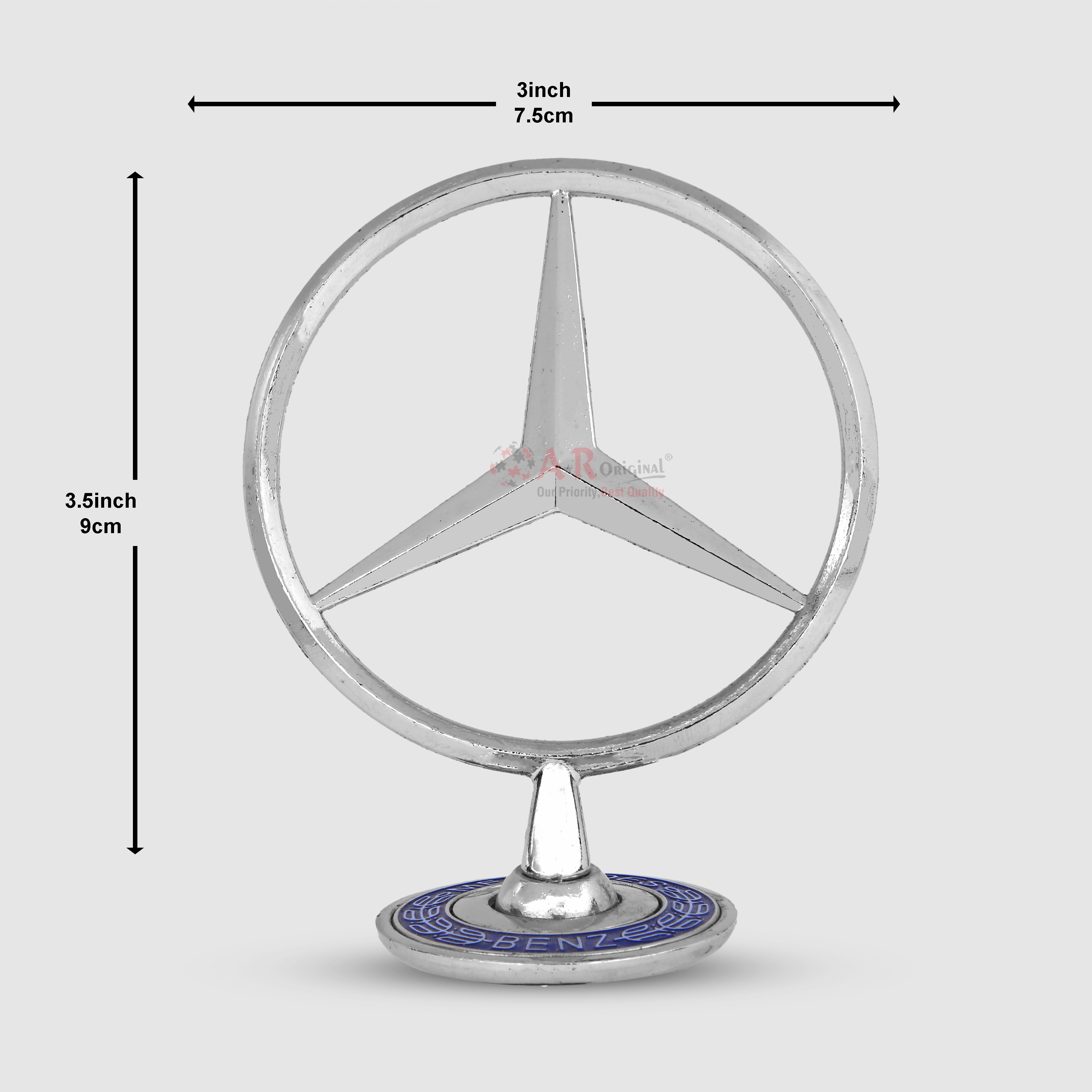 Mercedes Hood Logo B Written 3x3.5inch-7.5x9cm Bonnet Emblem Movable Spring Heavy Chrome IP Badge