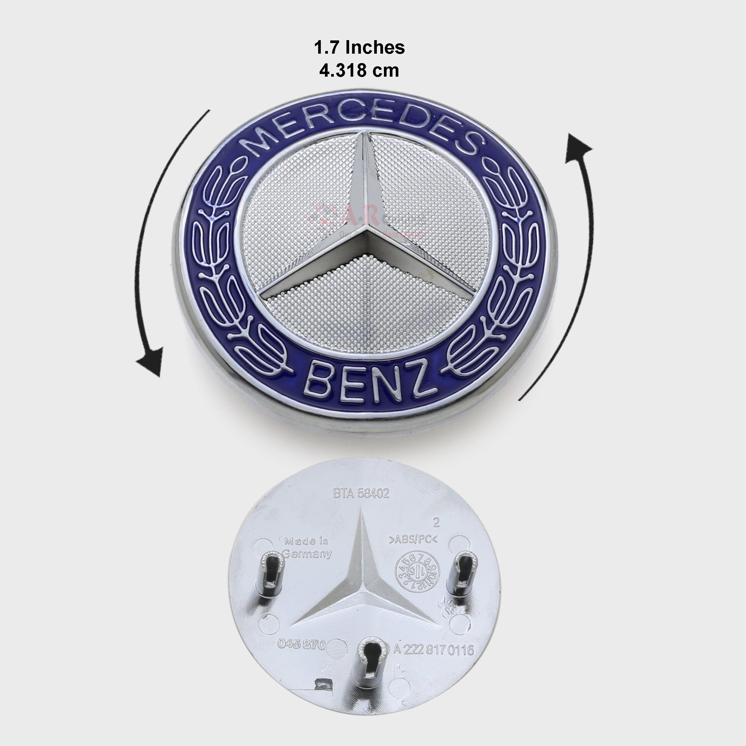 Mercedes Logo 0size 1.7inch-4.2cm Curve Blue Chrome IP Badge