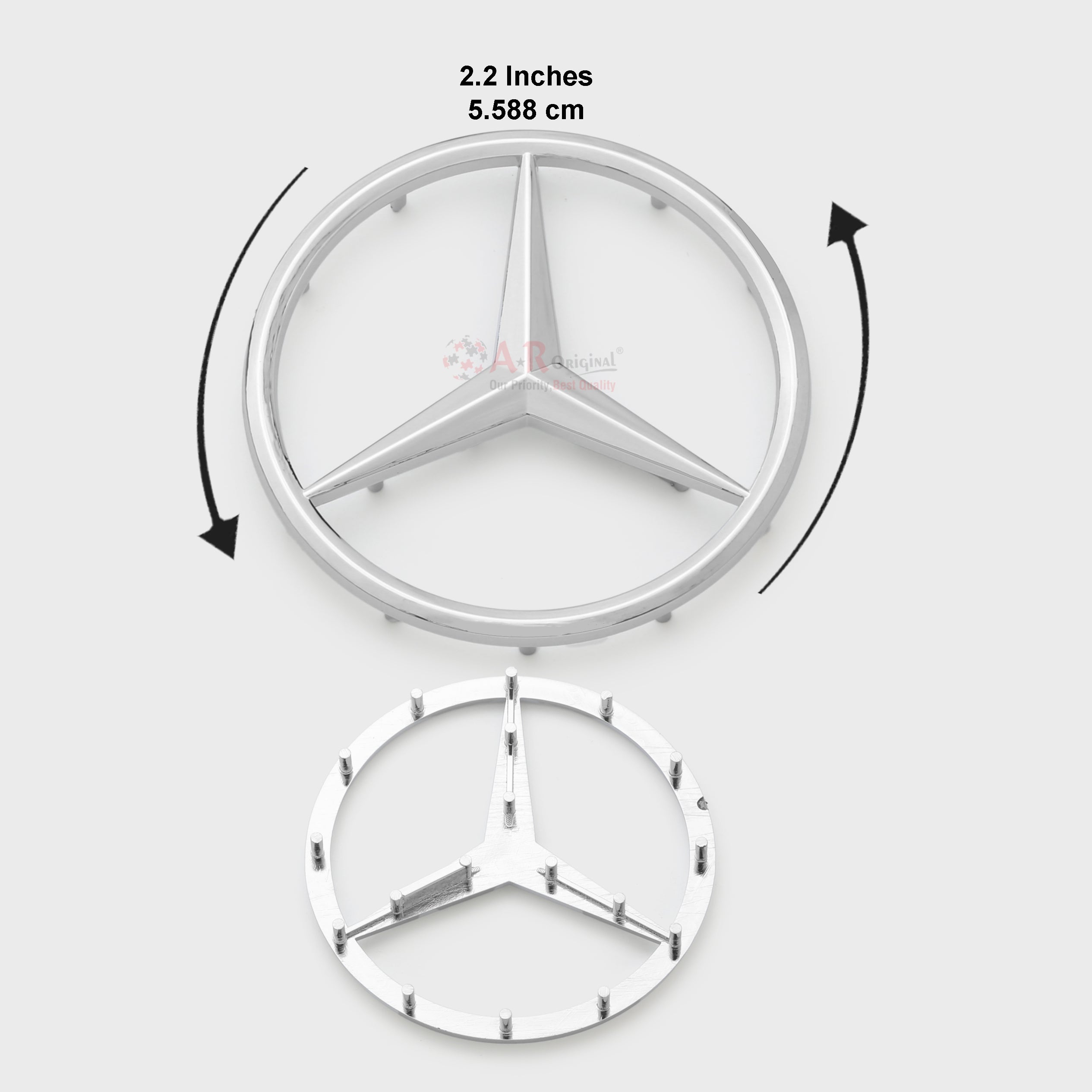 Mercedes Logo 5cm Steering Size Long Pin Chrome IP Badge