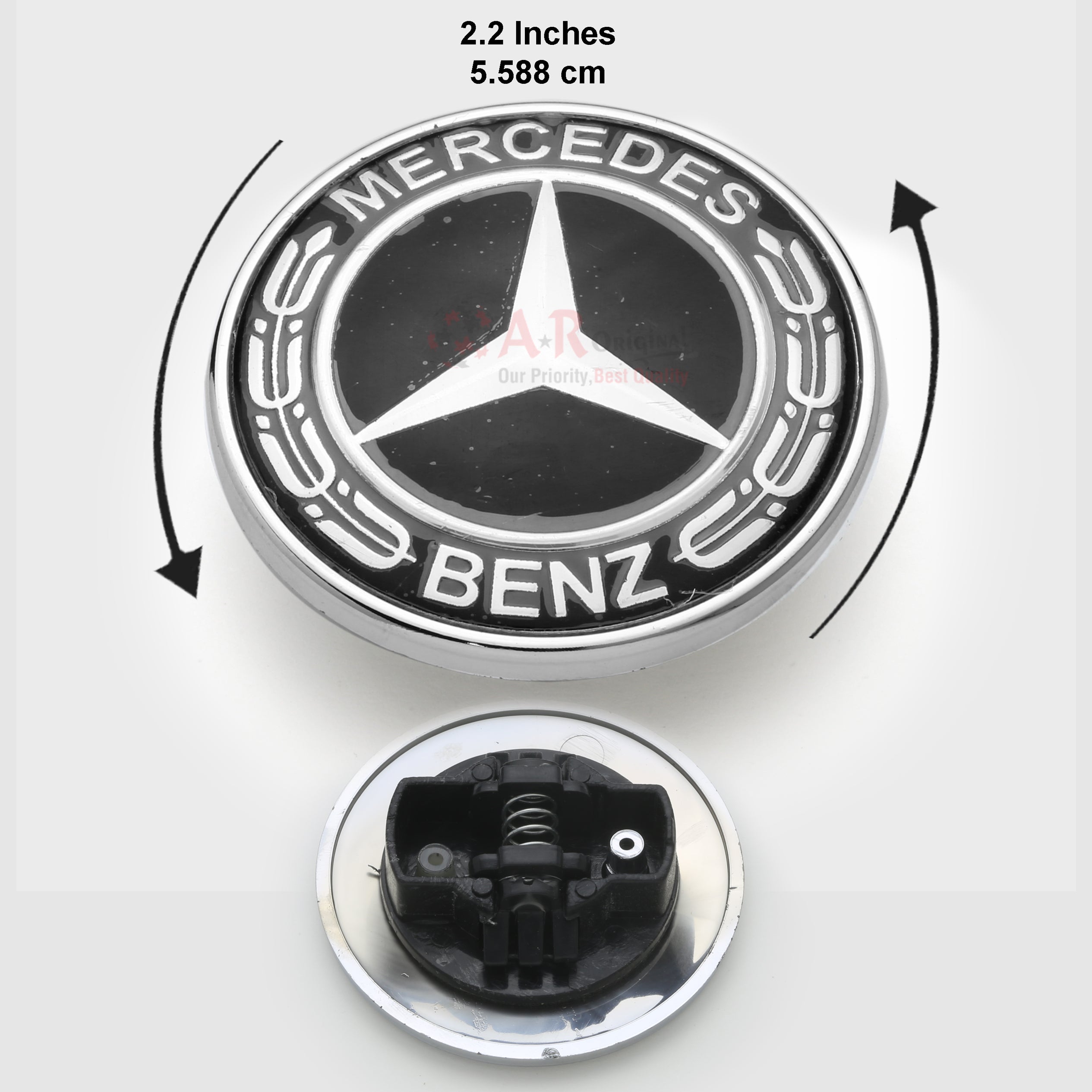 Mercedes Logo Front Bonnet Clip Fit 2.2inch-6cm Black Chrome IP Badge