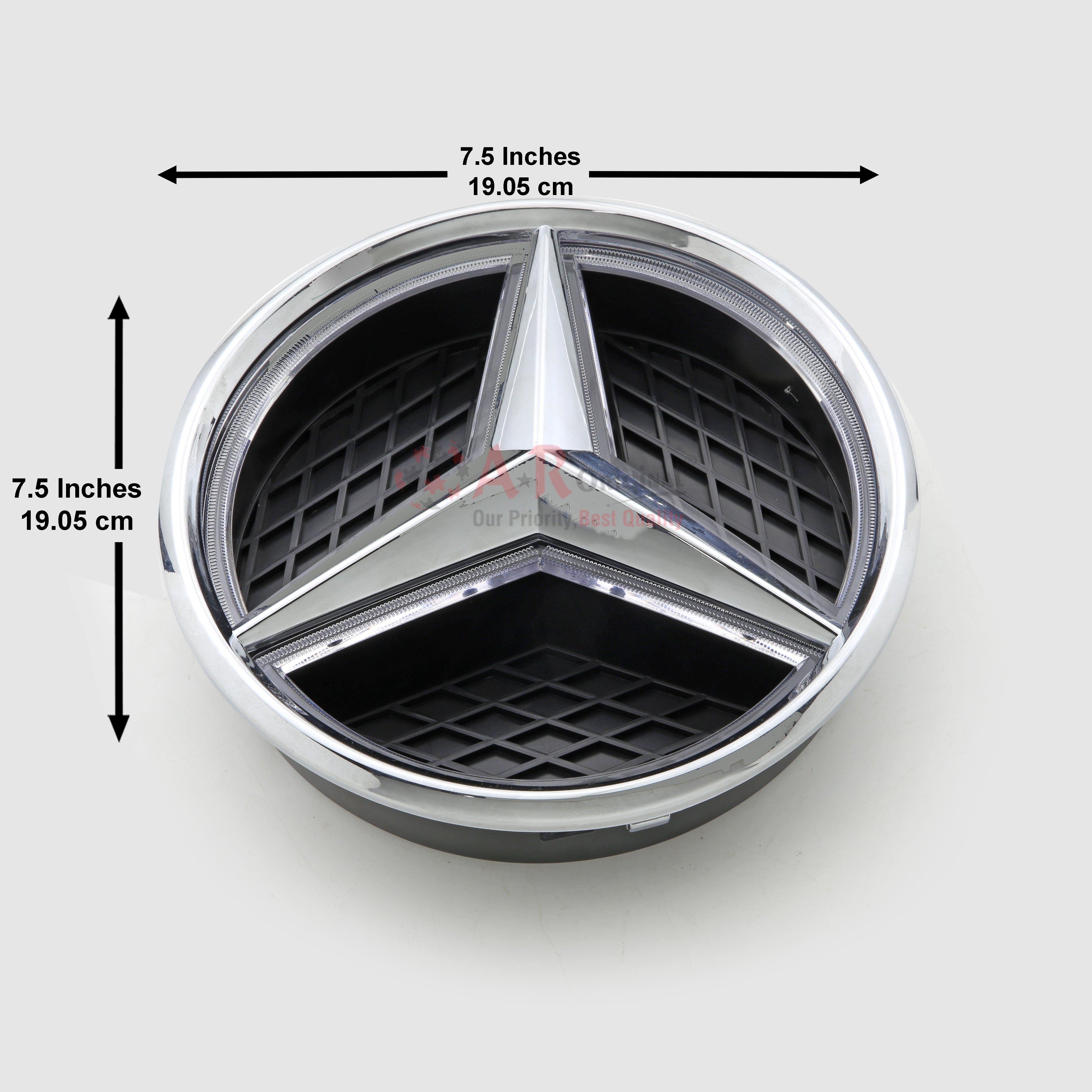 Mercedes Logo W213 LED Front Grill Black 7.5inch-19cm Base Chrome IP Badge