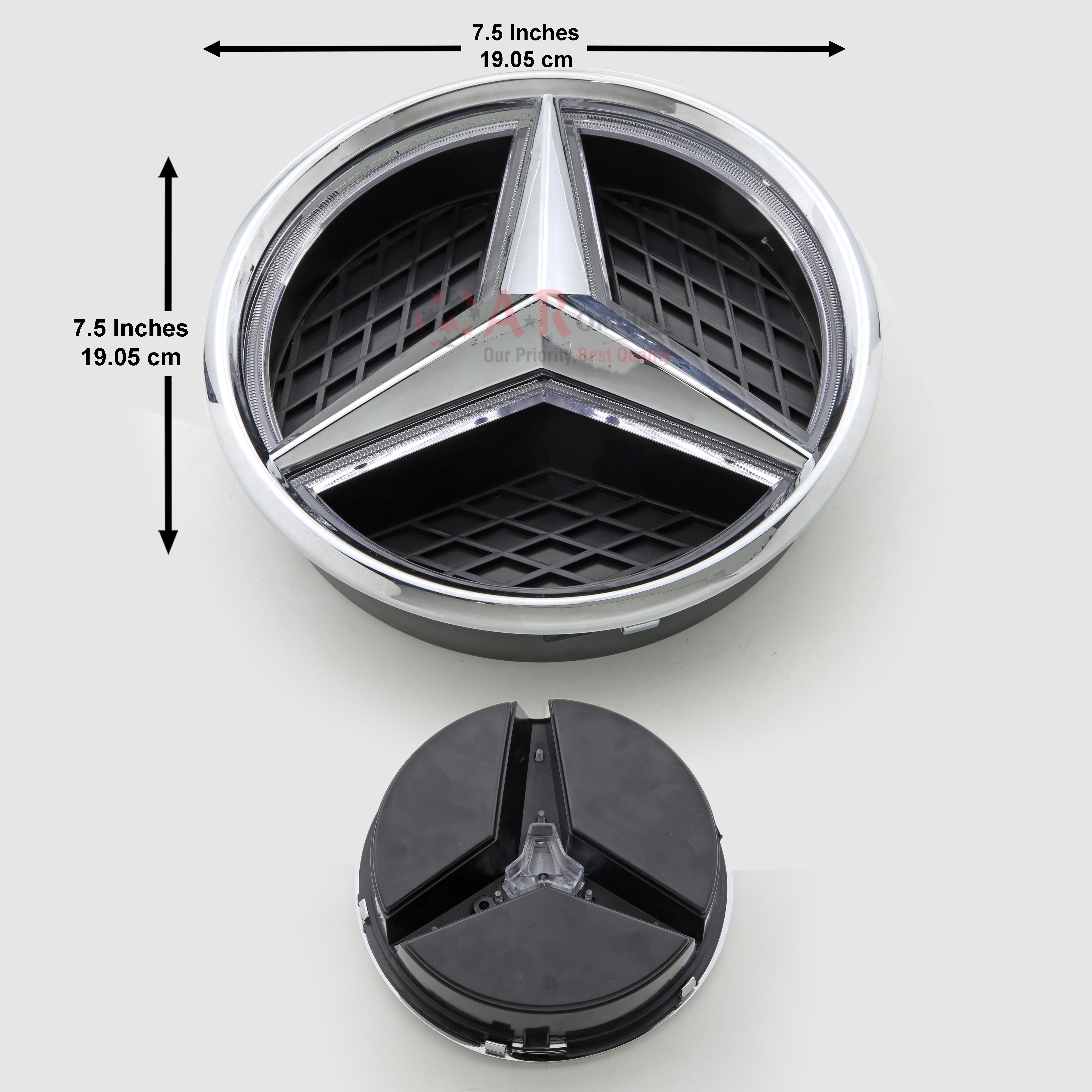 Mercedes Logo W213 LED Front Grill Black 7.5inch-19cm Base Chrome IP Badge