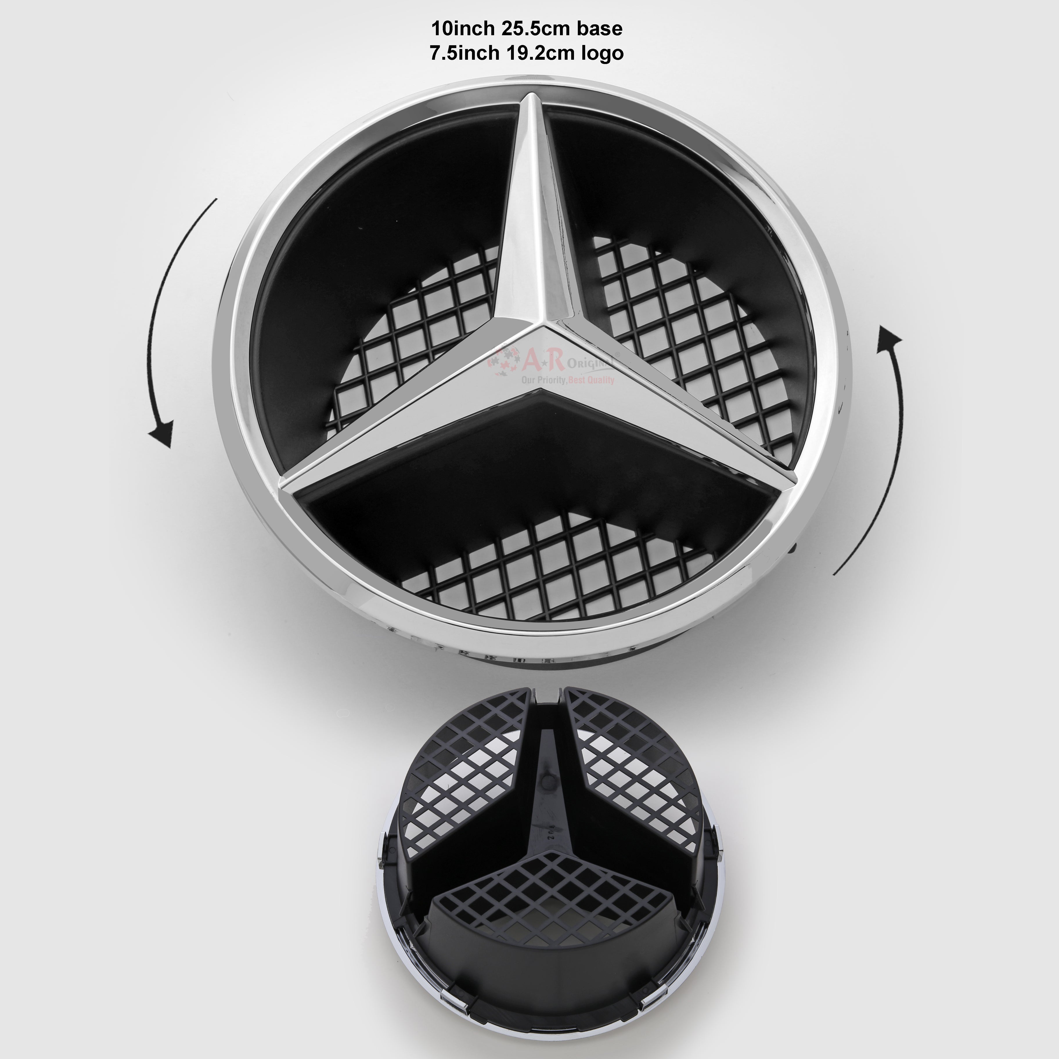 Mercedes Logo #W204 Front Grill Black 10inch,25.5cm base size-7.5inch,19.2cm logo size Chrome IP Badge