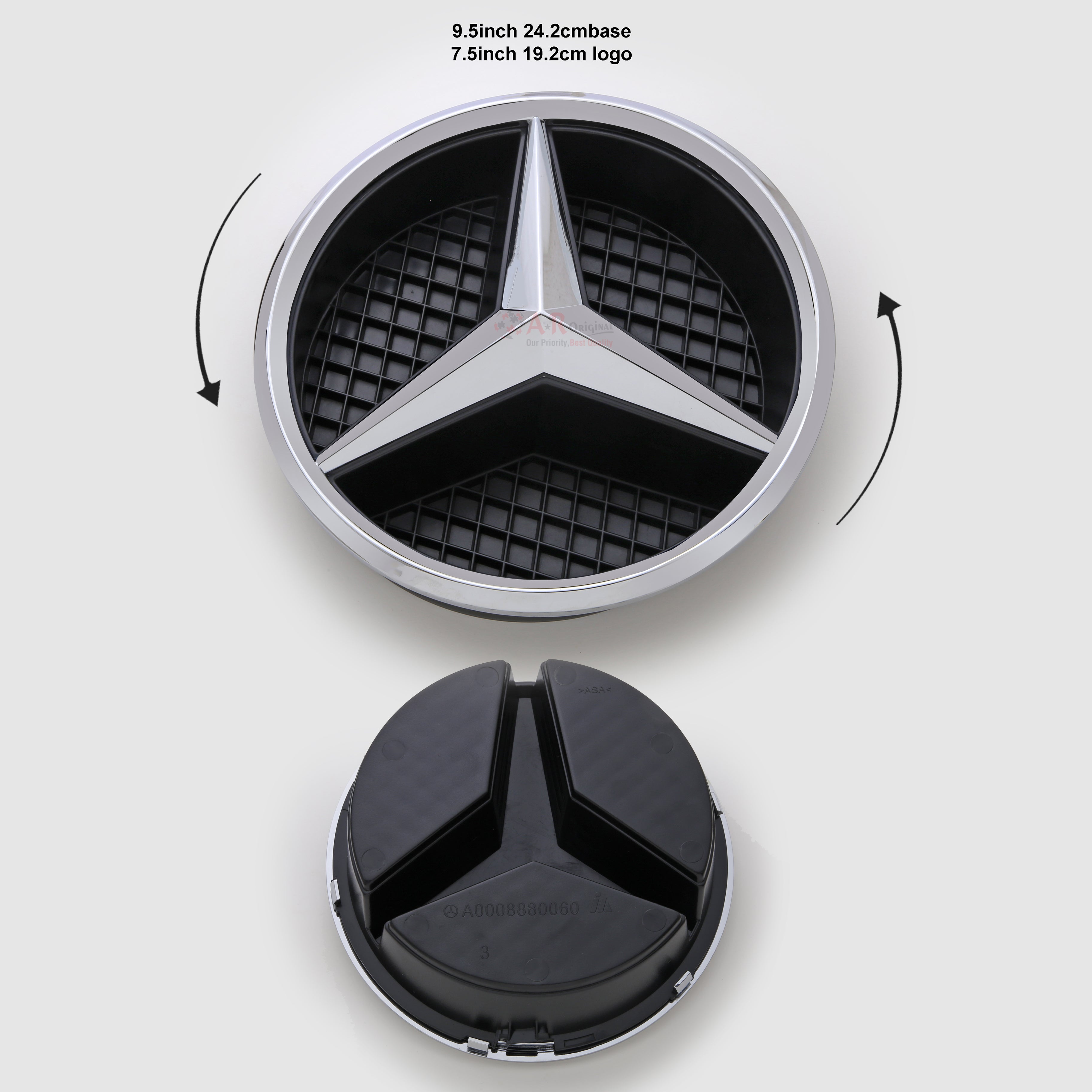 Mercedes Logo #W205 Front Grill Black 9.5inch,24cm base size-7.5inch,19cm logo size Chrome IP Badge