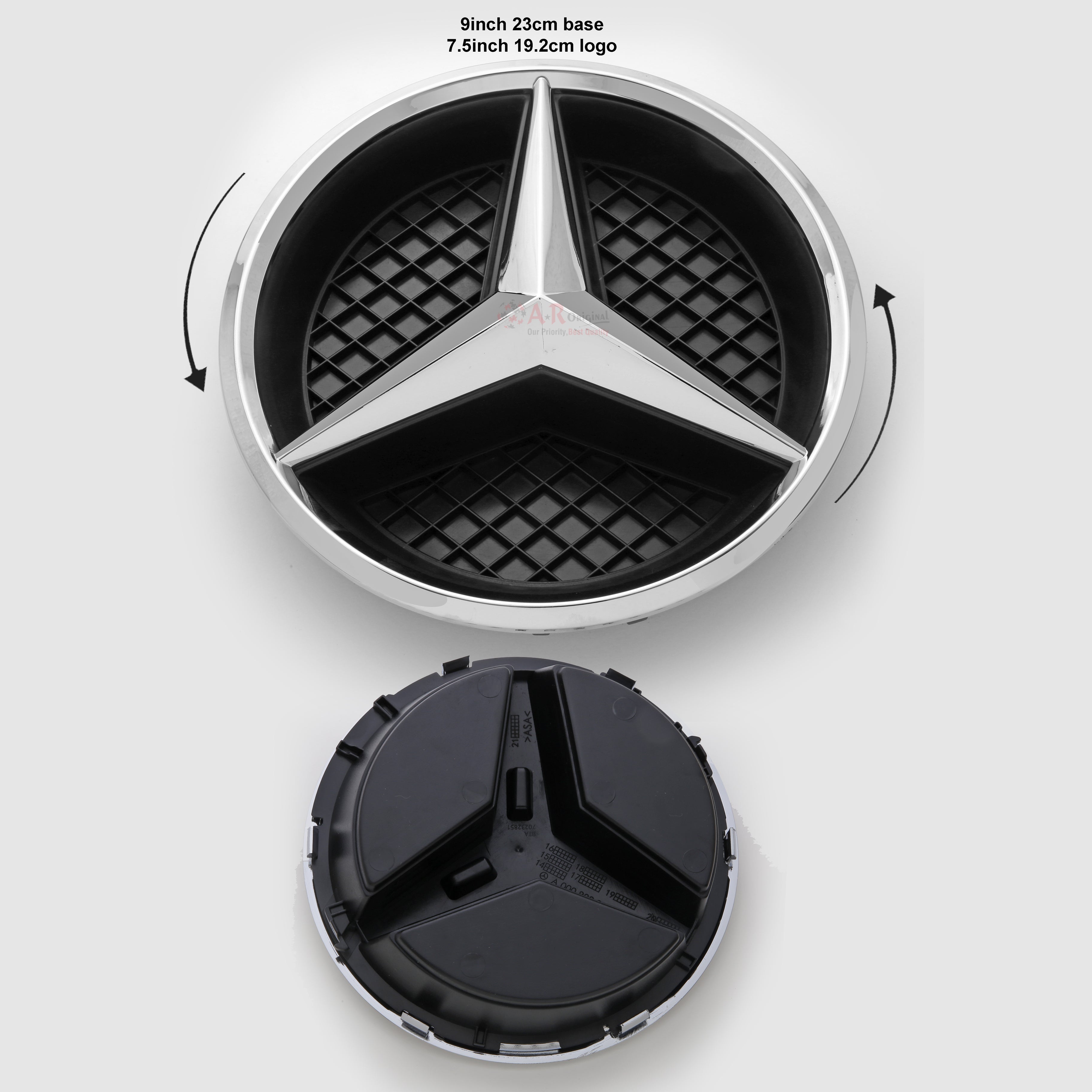 Mercedes Logo #W213 Front Grill Black 9inch,23cm base size- 7.5inch,19.2cm logo size Chrome IP Badge