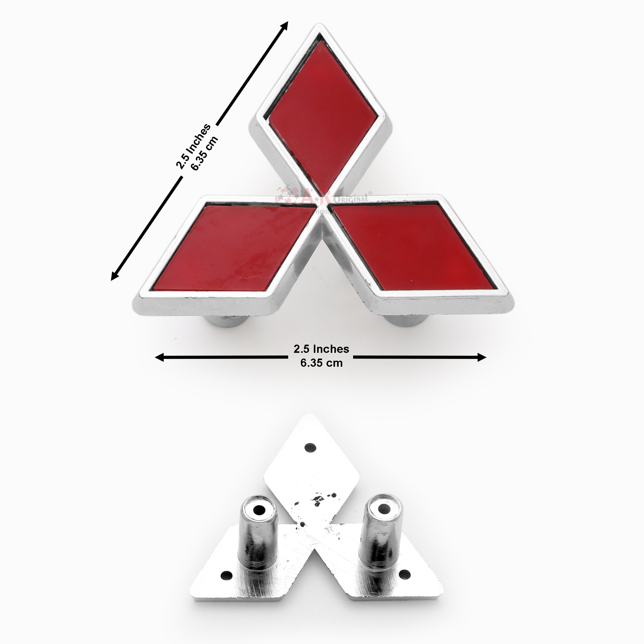 Mitsubishi Logo Screw Fit Medium Red 2.5inch-6cm Chrome LC Badge