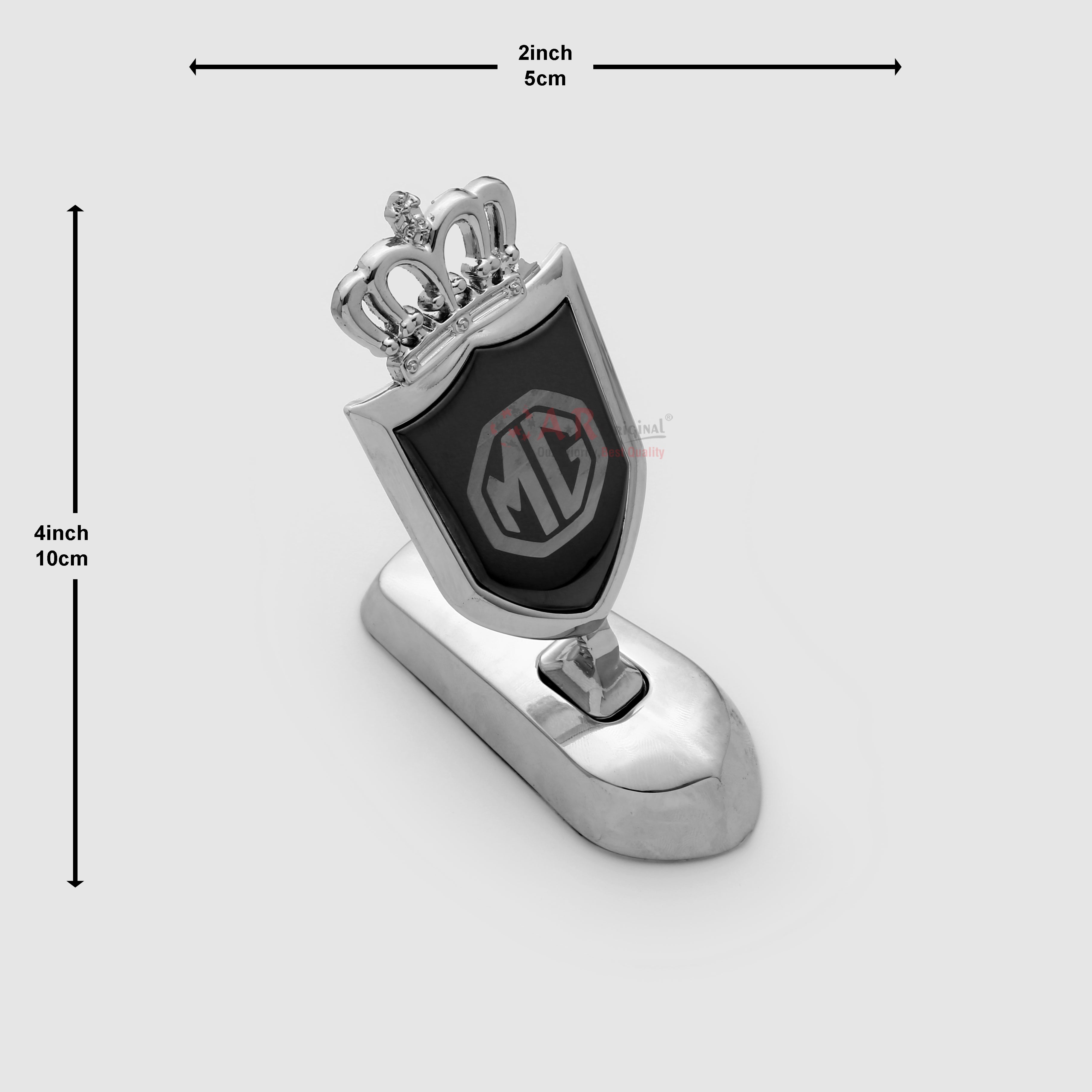 Morris Garage MG Crown Hood Logo 2x4inch-5x10cm Metal Bonnet Emblem Movable Heavy Black Chrome IP Badge