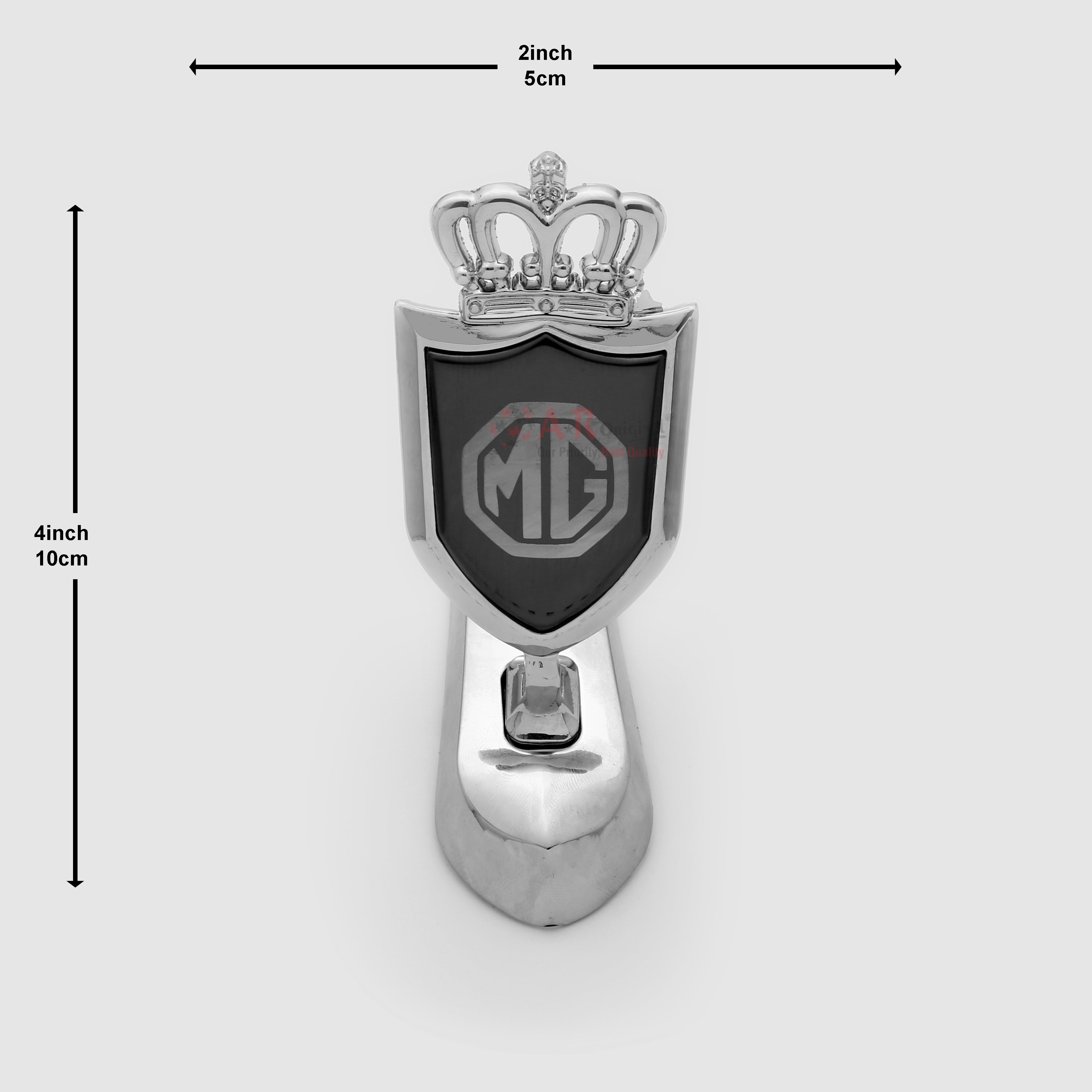 Morris Garage MG Crown Hood Logo 2x4inch-5x10cm Metal Bonnet Emblem Movable Heavy Black Chrome IP Badge