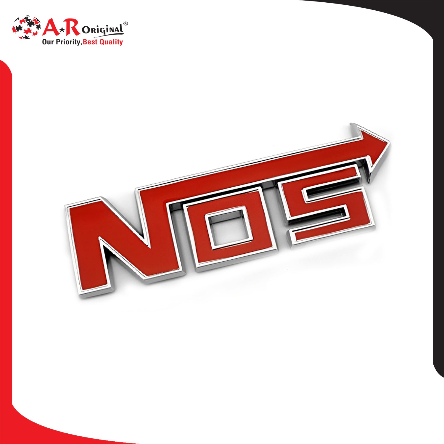 Nos Emblem Red Chrome IP Badge