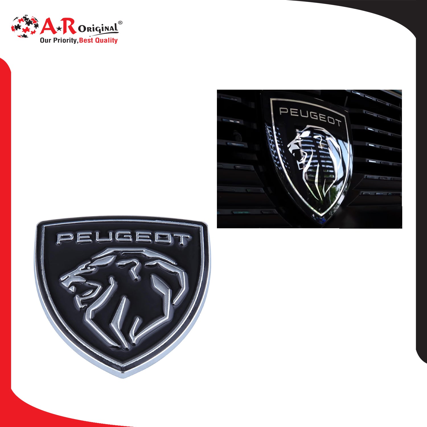 Peugeot Logo Chrome Black Silver MT-IP Badge