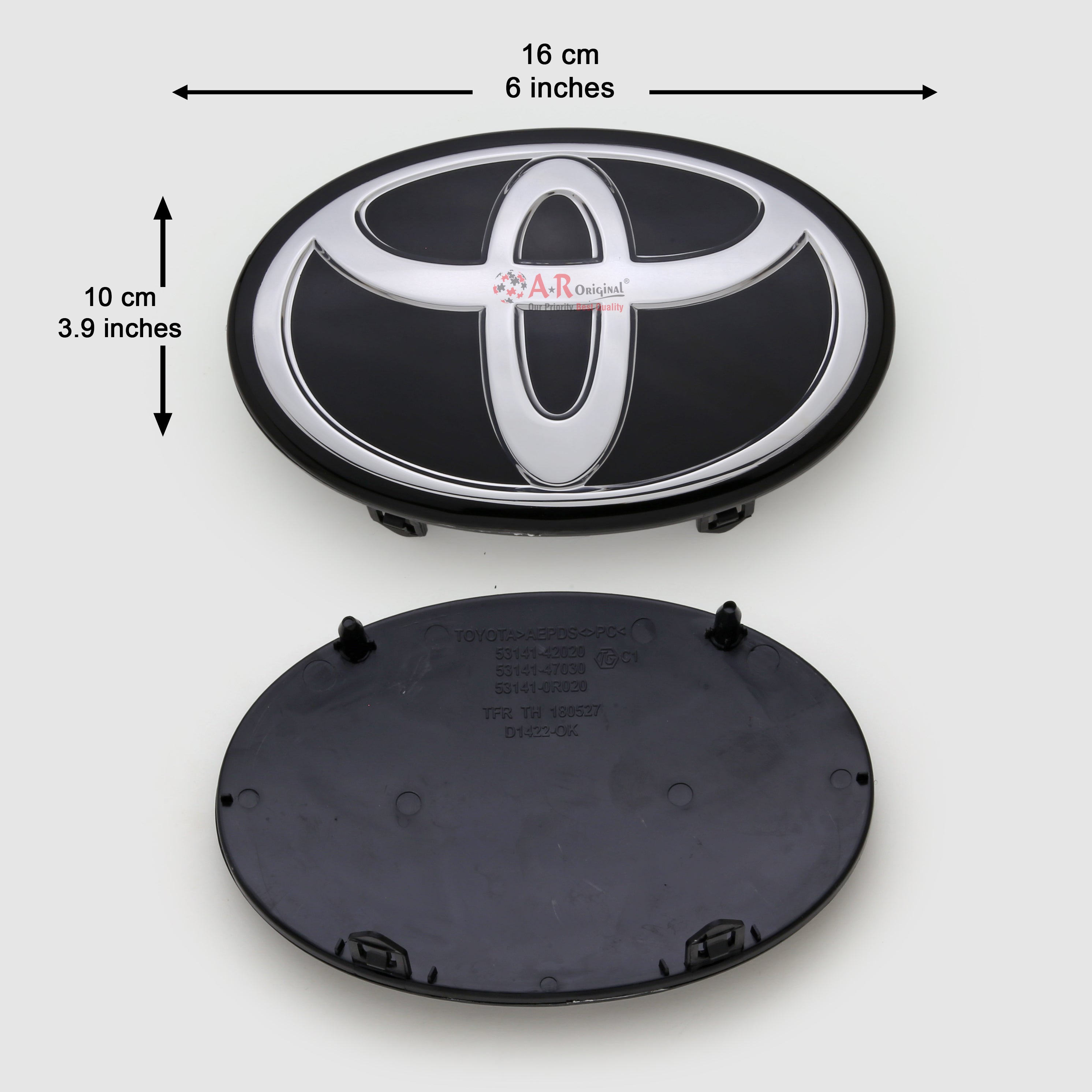 Toyota Logo 10x16cm Grill Fit Glass Black Chrome IP Badge