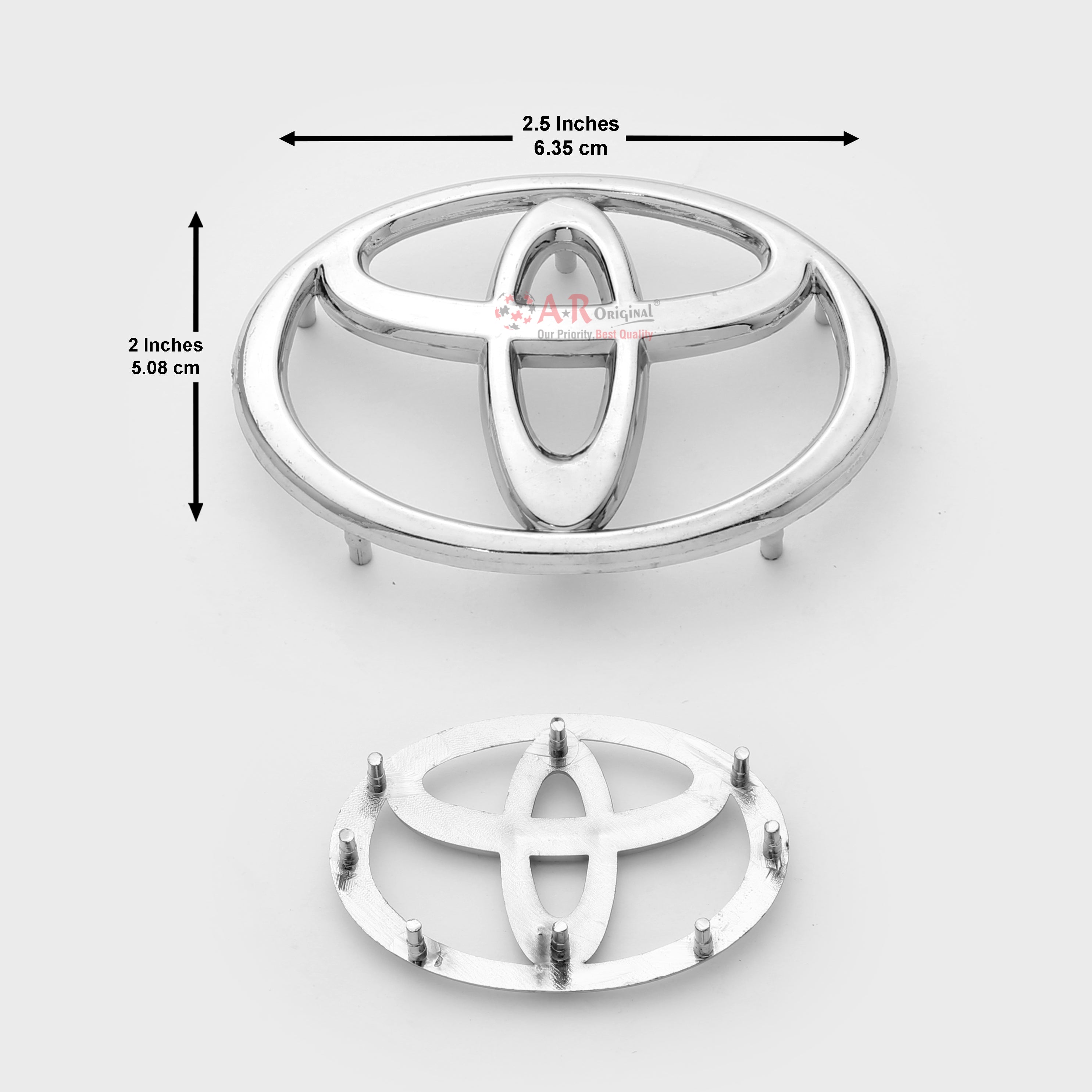 Toyota Logo Steering 2x2.5inch-4x6.5cm Big Short Pin Chrome ABS IP Badge