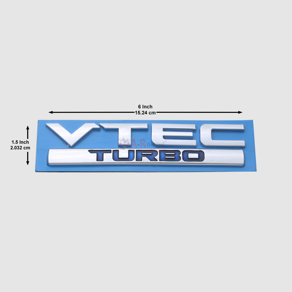 VtecTurbo Emblem Blue 1.5x6inch-2x15cm Chrome IP Badge
